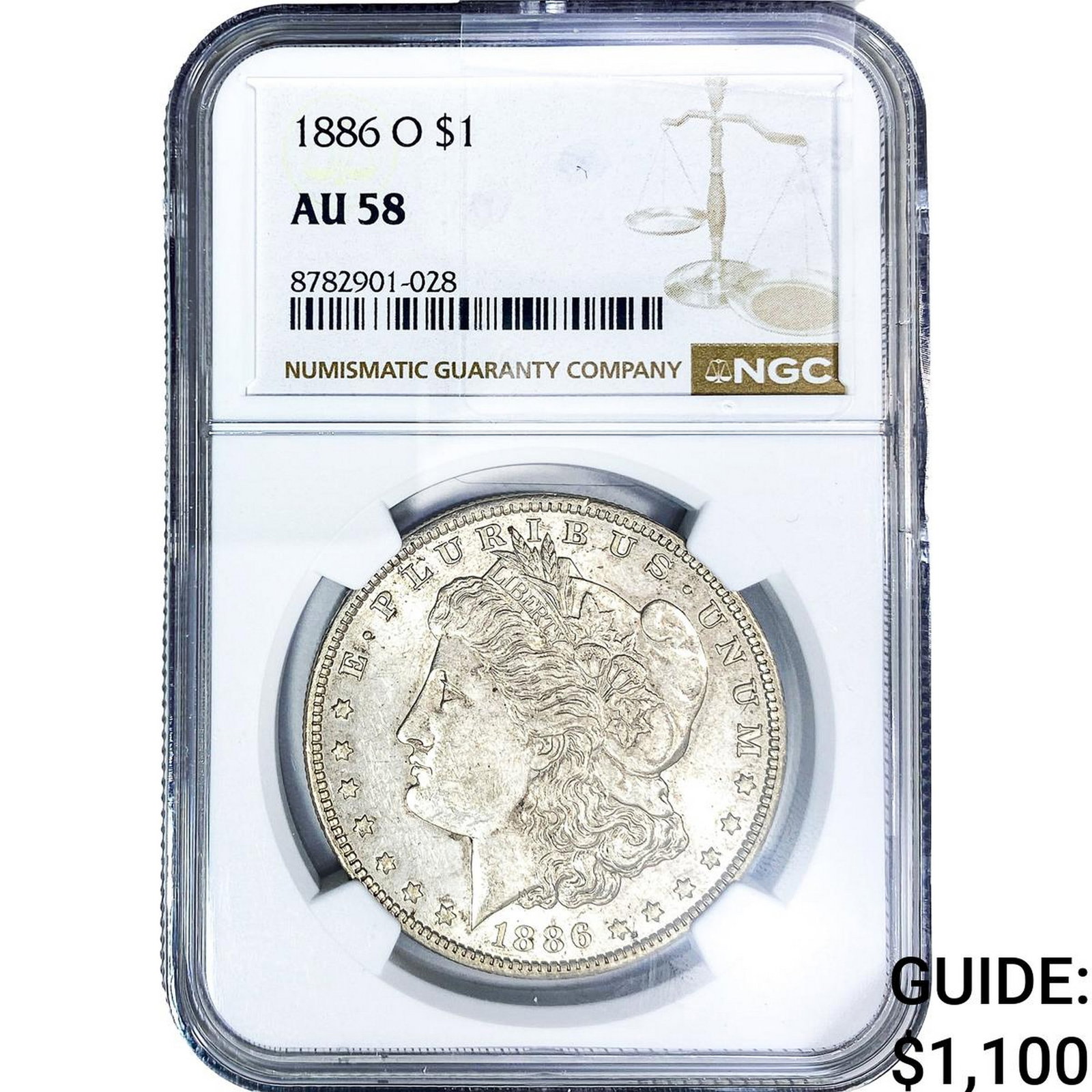 1886-O Morgan Silver Dollar NGC AU58: 1886-O Morgan Silver Dollar NGC AU58
