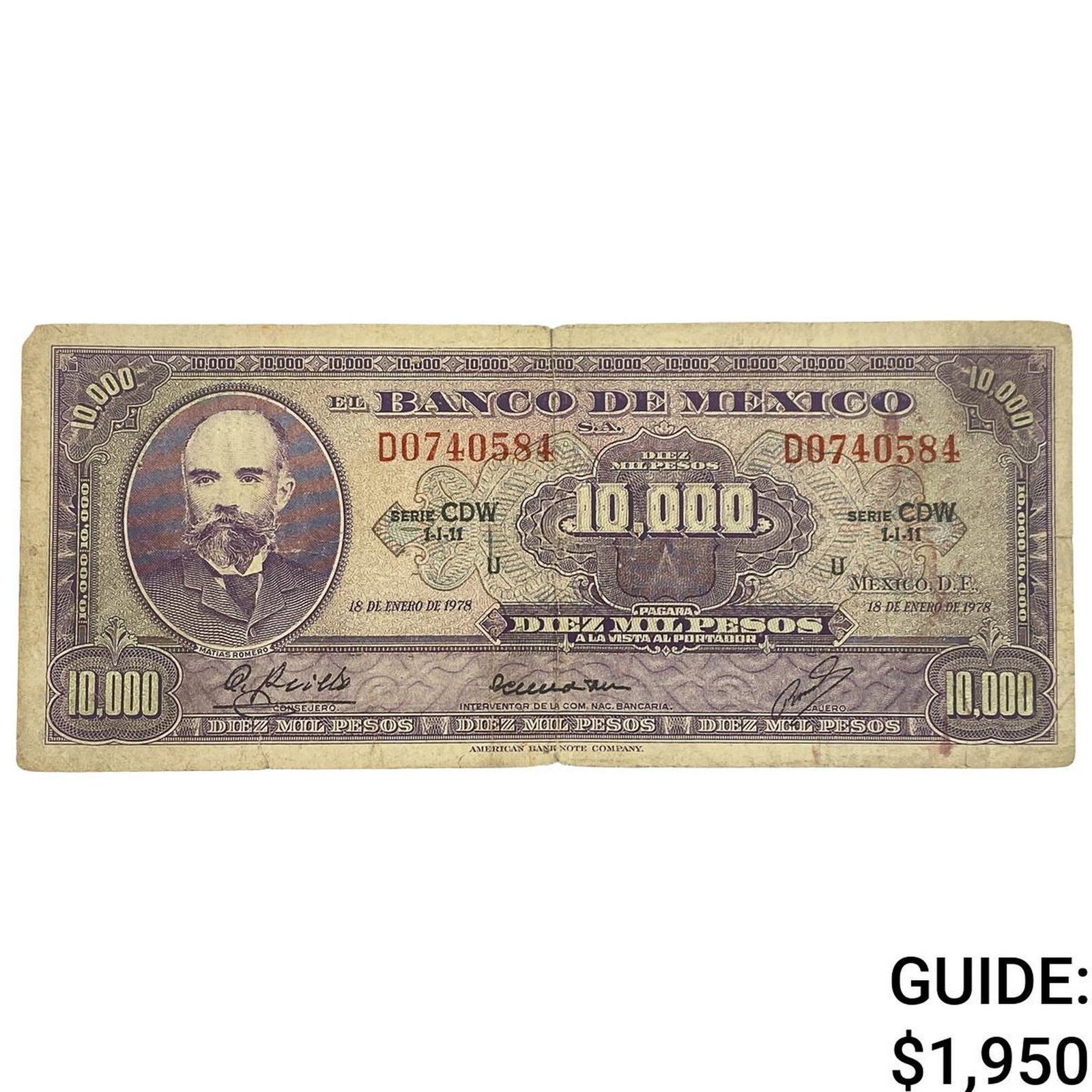 1978 Bank of Mexico 10,000 Pesos (1 of 2)
