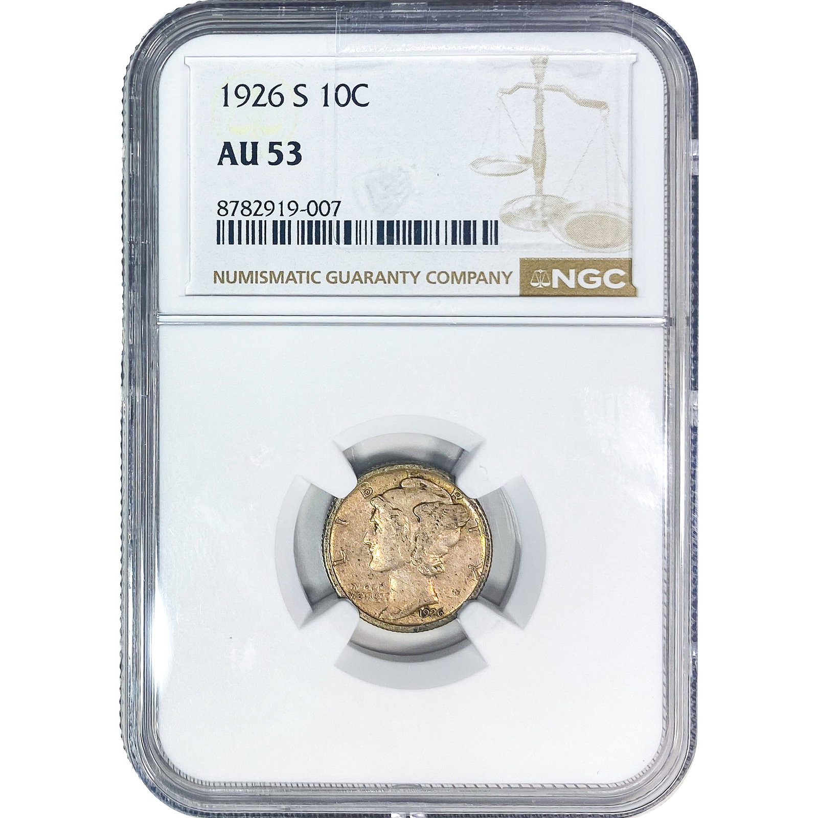1926-S Mercury Silver Dime NGC AU53: 1926-S Mercury Silver Dime NGC AU53