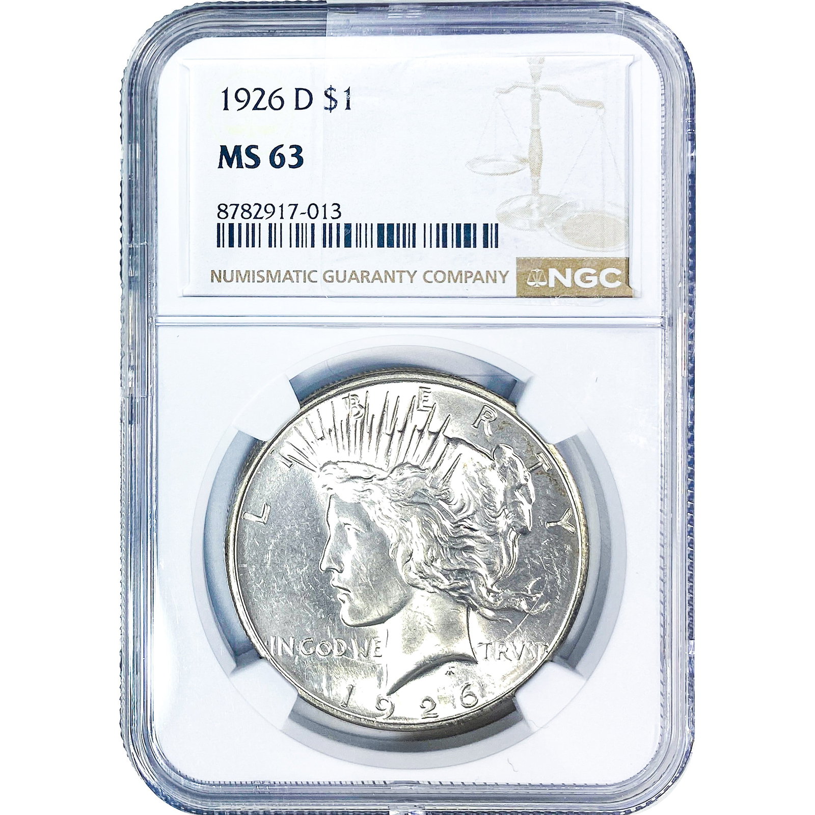 1926-D Silver Peace Dollar NGC MS63: 1926-D Silver Peace Dollar NGC MS63