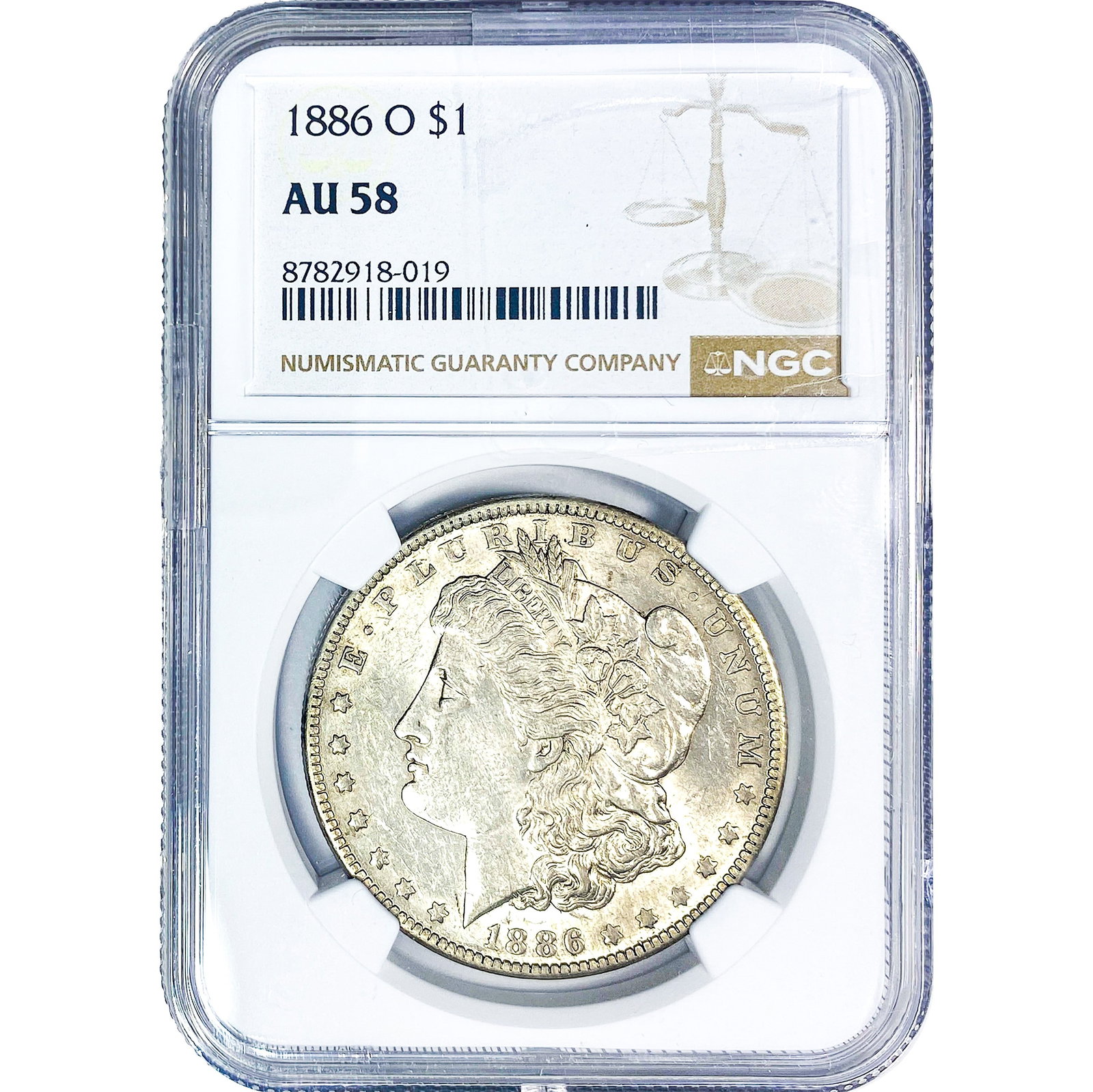 1886-O Morgan Silver Dollar NGC AU58: 1886-O Morgan Silver Dollar NGC AU58