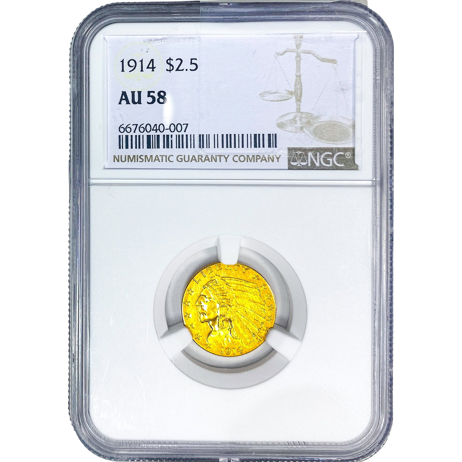 1914 $2.50 Gold Quarter Eagle NGC AU58: 1914 $2.50 Gold Quarter Eagle NGC AU58