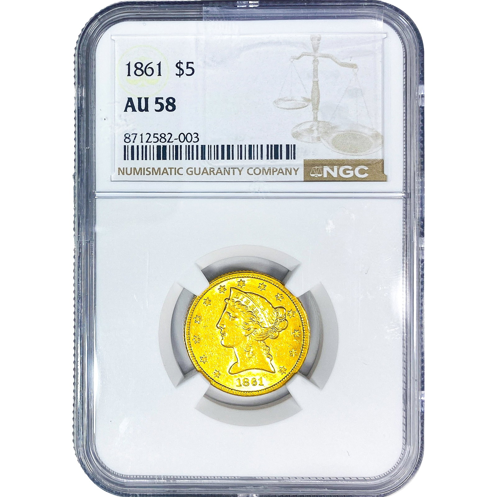 1861 $5 Gold Half Eagle NGC AU58: 1861 $5 Gold Half Eagle NGC AU58