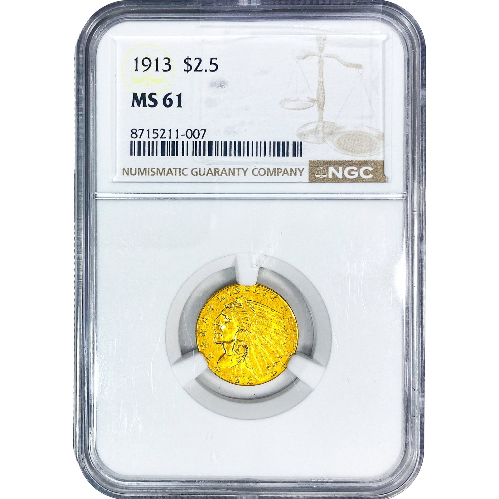 1913 $2.50 Gold Quarter Eagle NGC MS61: 1913 $2.50 Gold Quarter Eagle NGC MS61