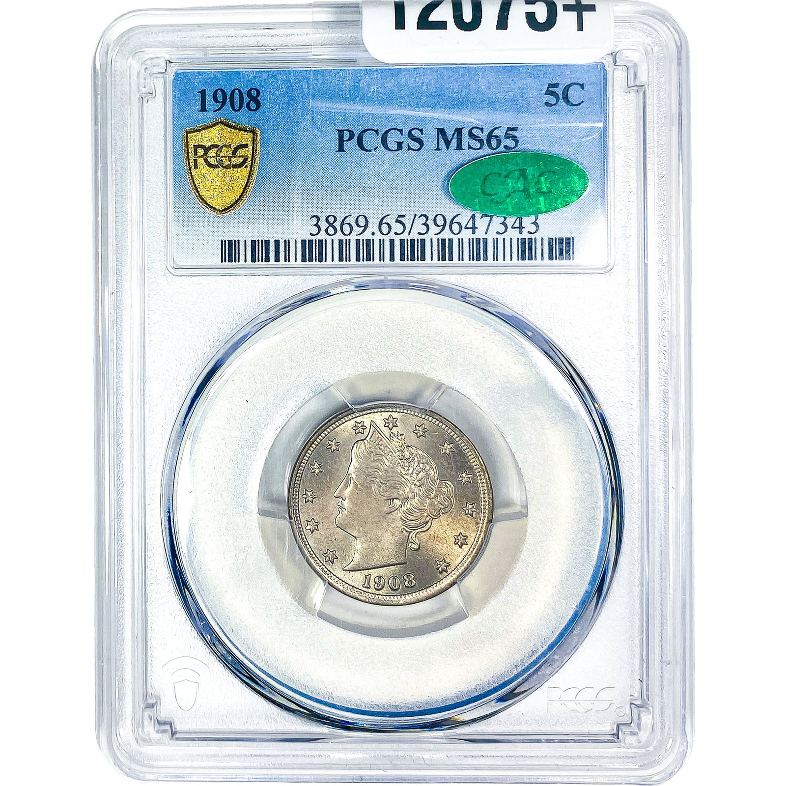 1908 CAC Liberty Victory Nickel PCGS MS65: 1908 CAC Liberty Victory Nickel PCGS MS65