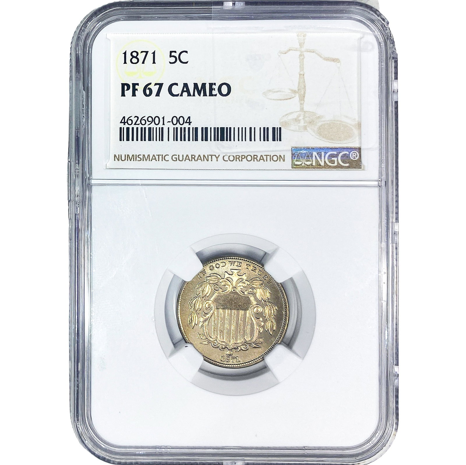 1871 Shield Nickel NGC PF67 Cameo: 1871 Shield Nickel NGC PF67 Cameo