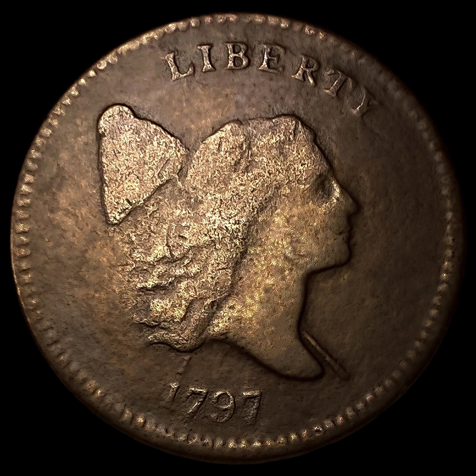 1797 1/1, Plain Edge C-1 Flowing Hair Half Cent: 1797 1/1, Plain Edge C-1 Flowing Hair Half Cent