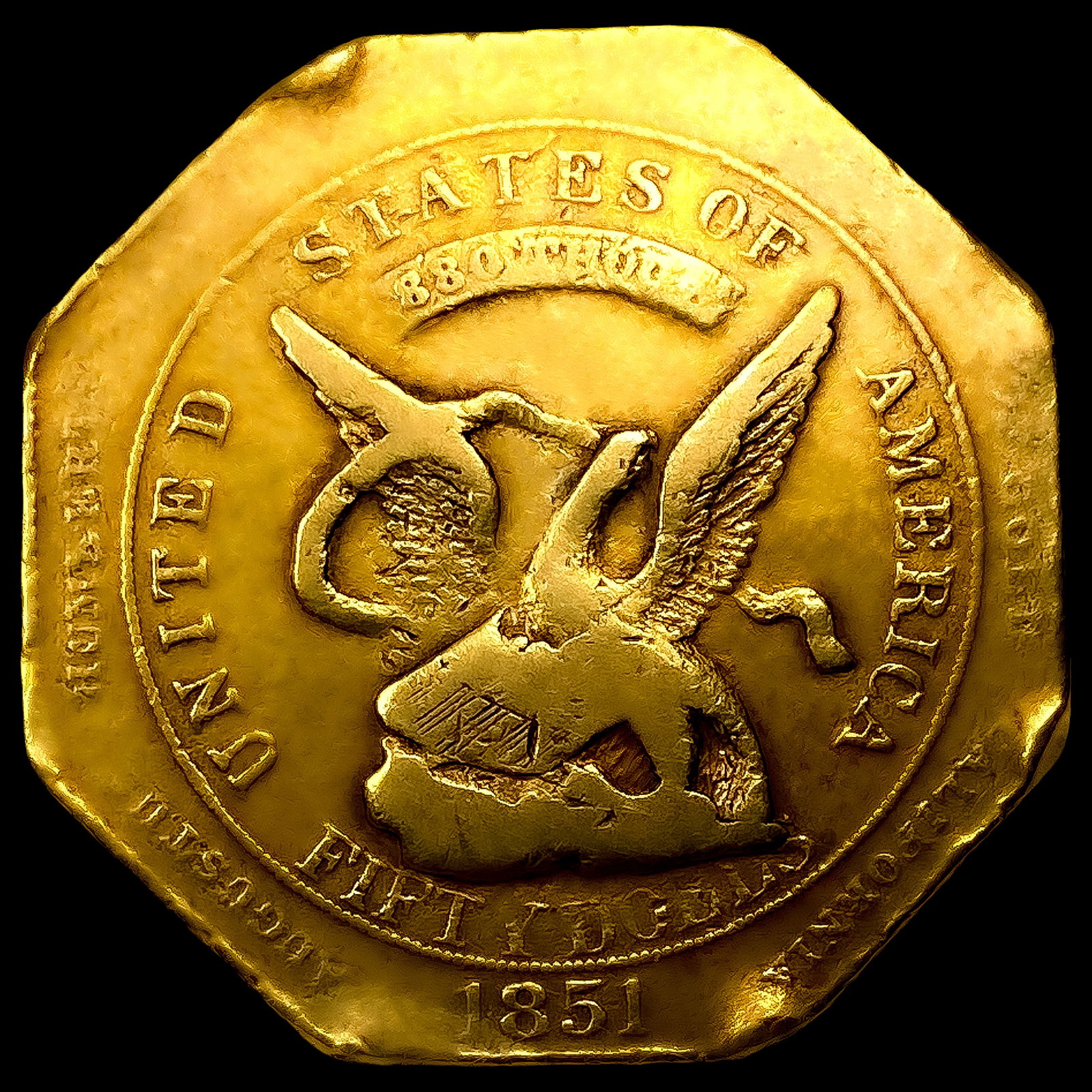 1851 "880" Humbert "880" $50 California Gold: 1851 "880" Humbert "880" $50 California Gold
