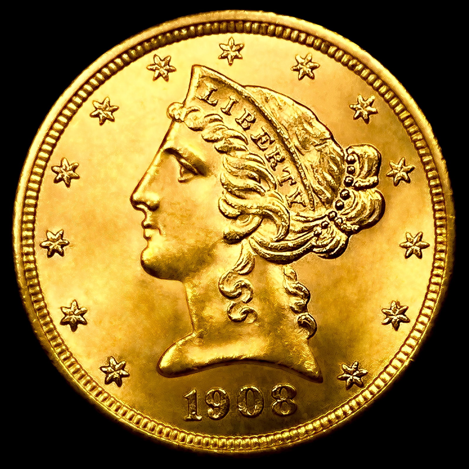 1908 $5 Gold Half Eagle: 1908 $5 Gold Half Eagle