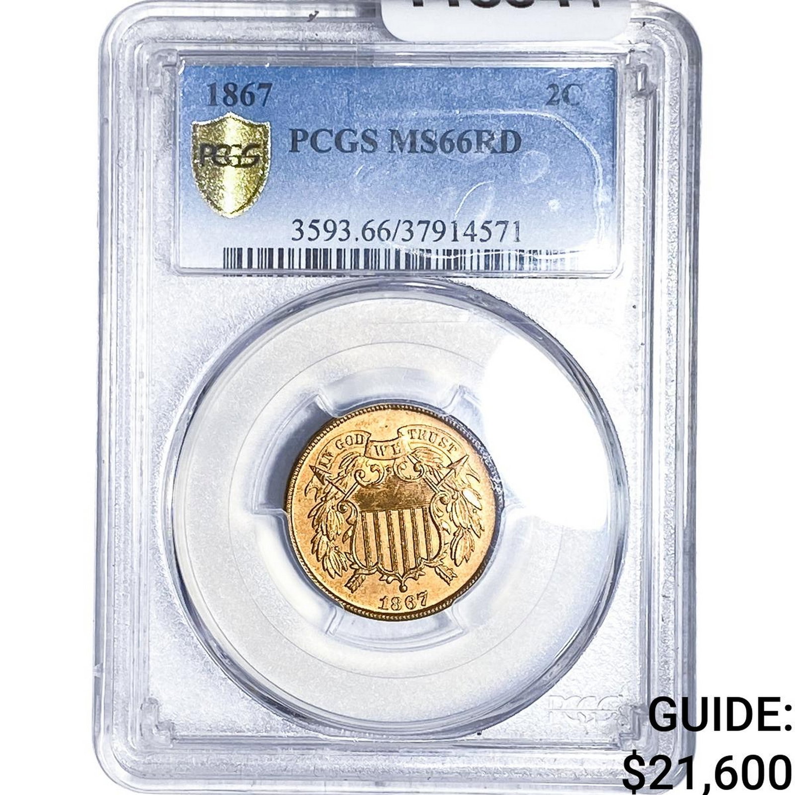 1867 Two Cent Piece PCGS MS66 RD: 1867 Two Cent Piece PCGS MS66 RD
