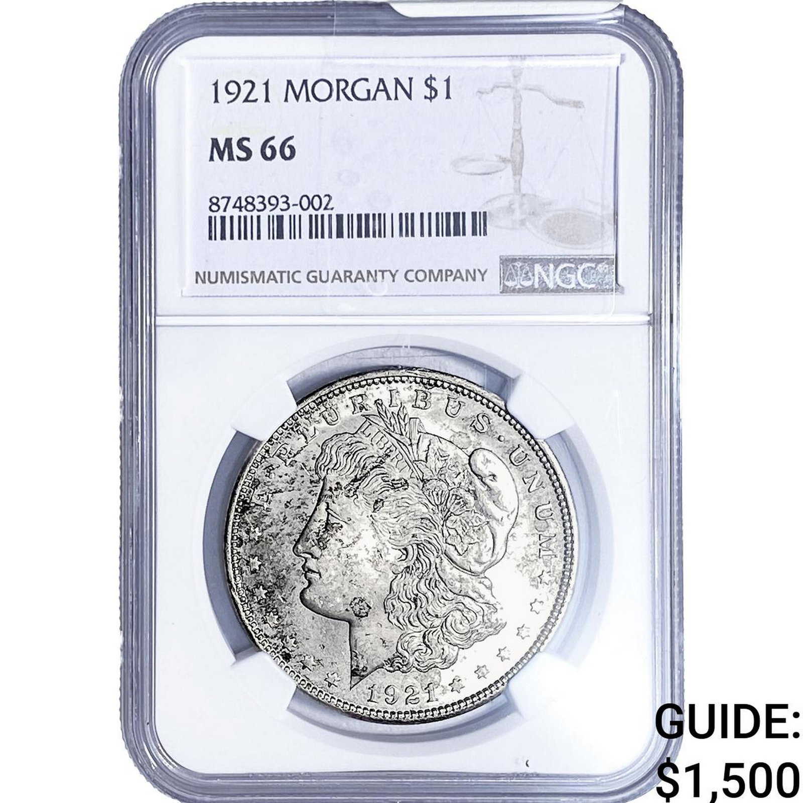 1921 Morgan Silver Dollar NGC MS66: 1921 Morgan Silver Dollar NGC MS66