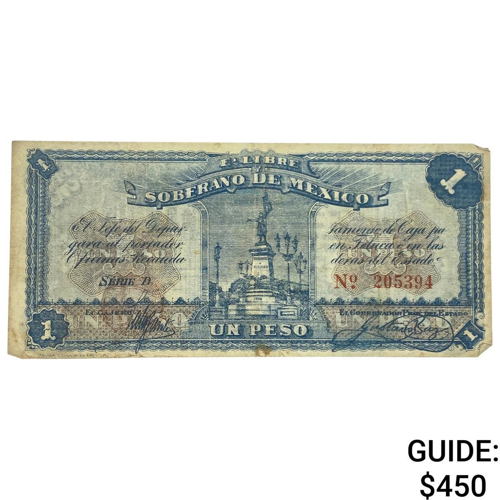 1915 Free and Sovereign State of Mexico 1 Peso: 1915 Free and Sovereign State of Mexico 1 Peso