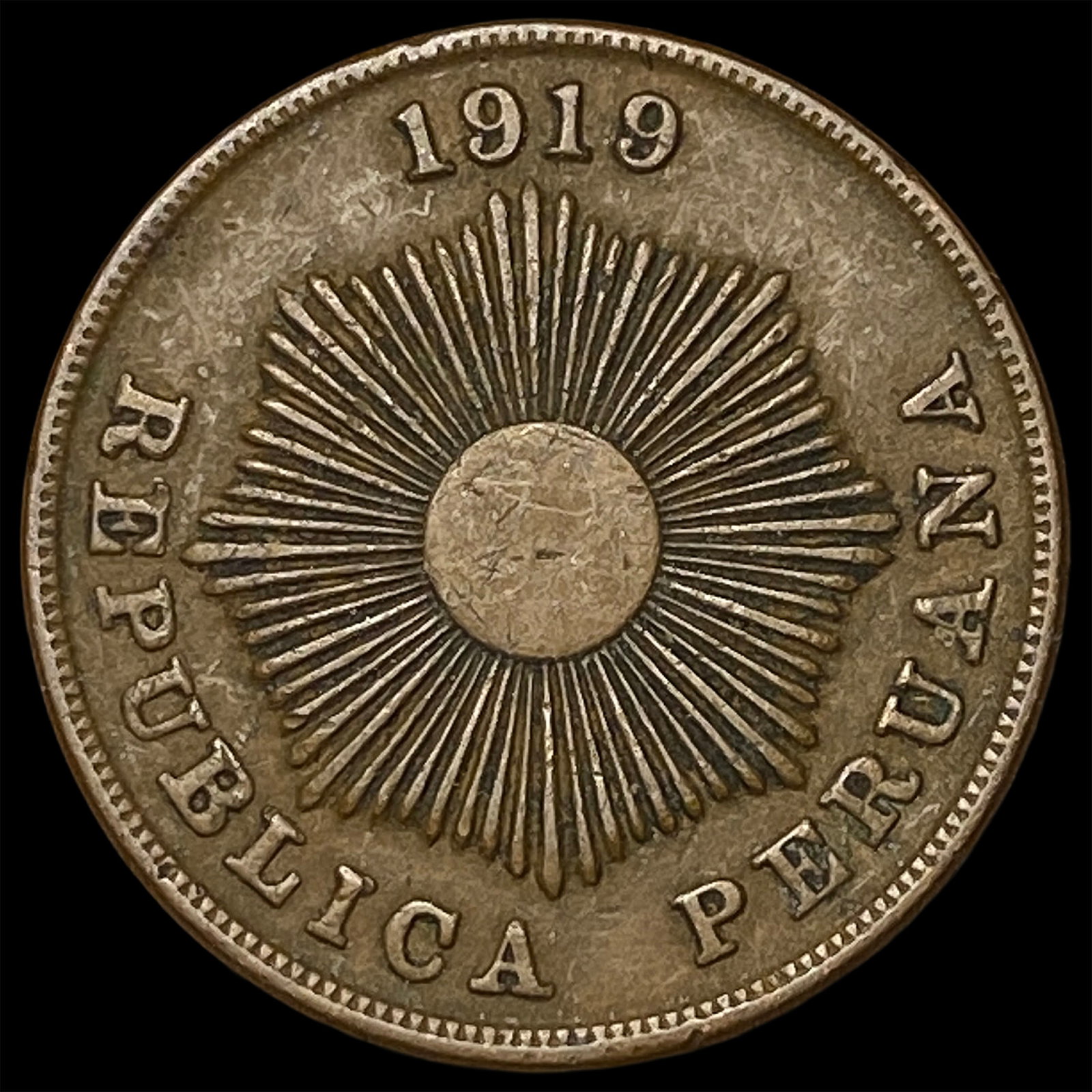 1919 Peru Copper 2 Centavos: 1919 Peru Copper 2 Centavos