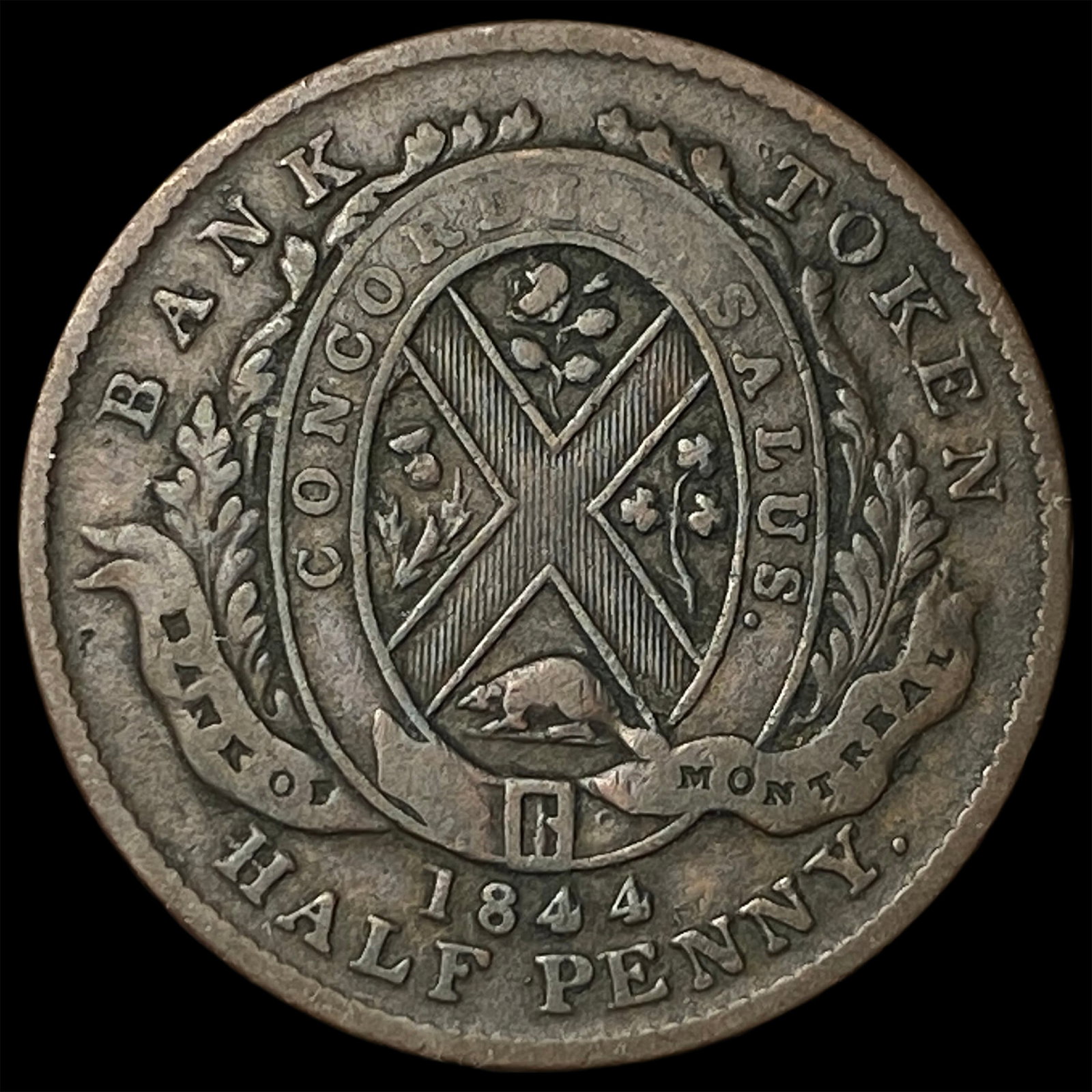1844 Lower Canada Copper 1/2 Penny (1 of 2)