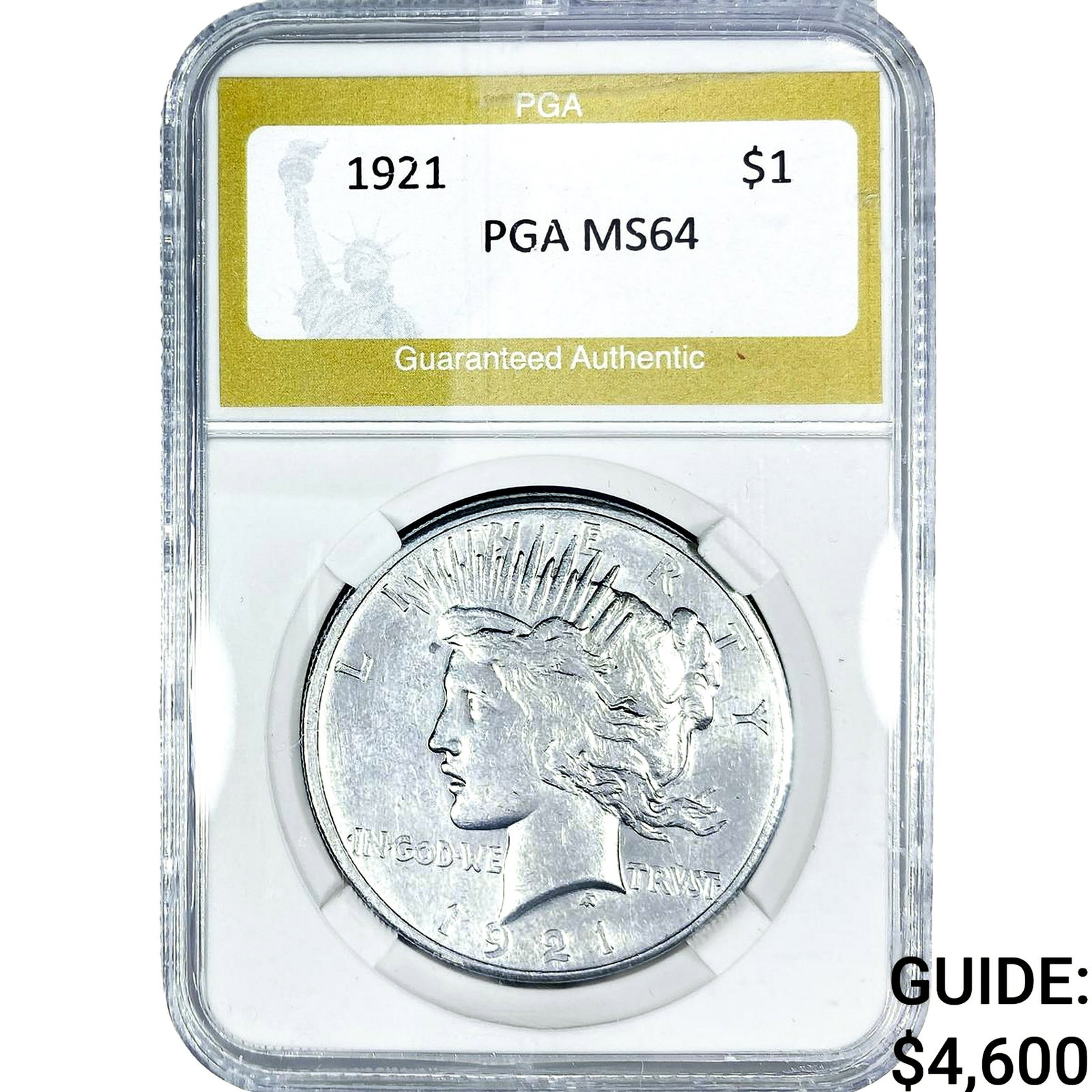 1921 Silver Peace Dollar PGA MS64: 1921 Silver Peace Dollar PGA MS64
