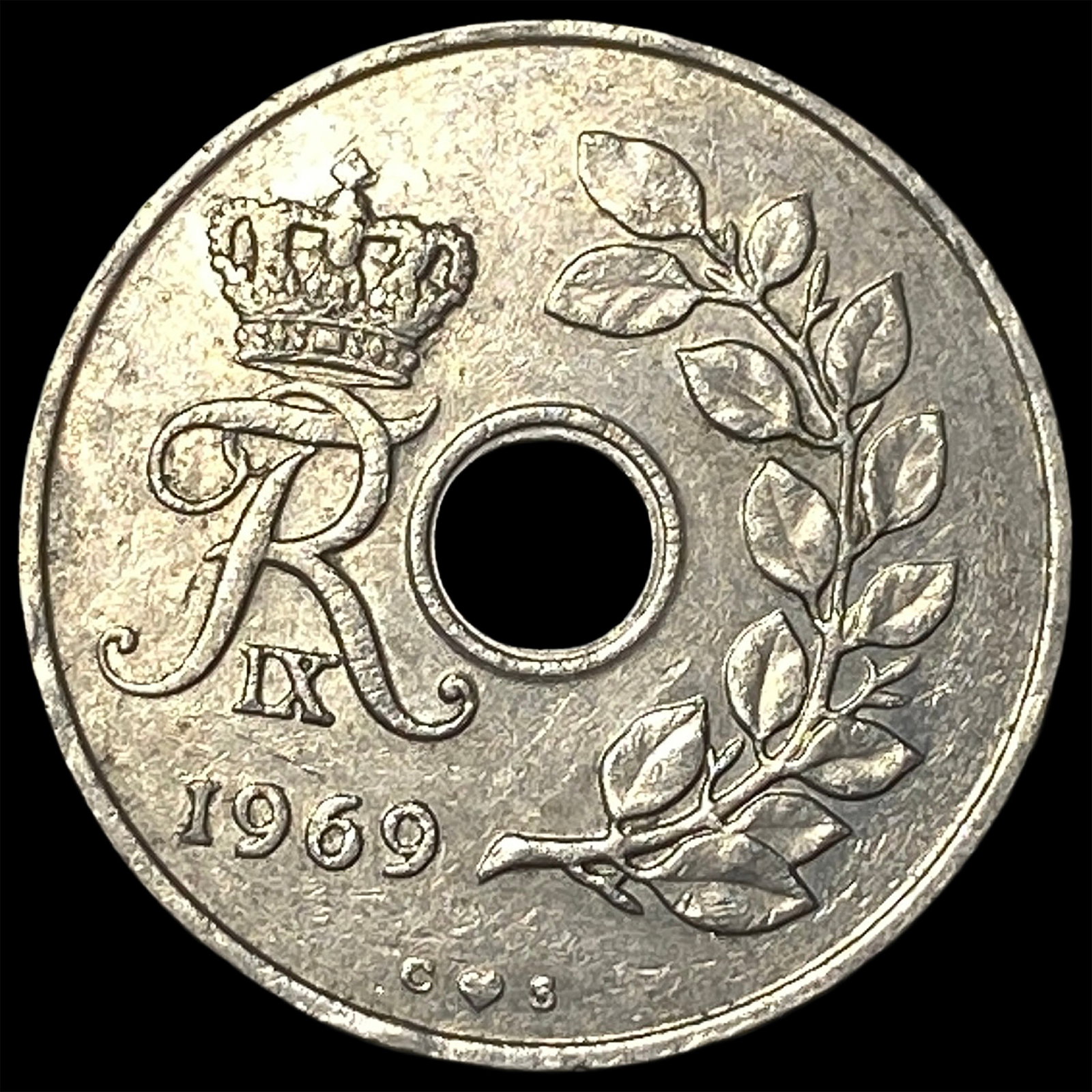 1969 Denmark Coppert Nickel 25 Ore: 1969 Denmark Coppert Nickel 25 Ore