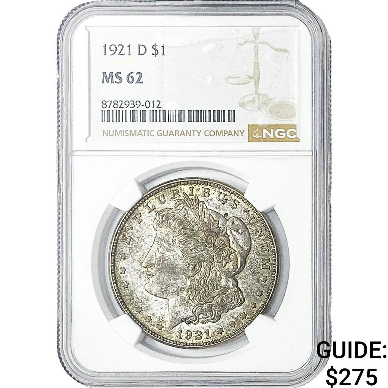 1921-D Morgan Silver Dollar NGC MS62: 1921-D Morgan Silver Dollar NGC MS62
