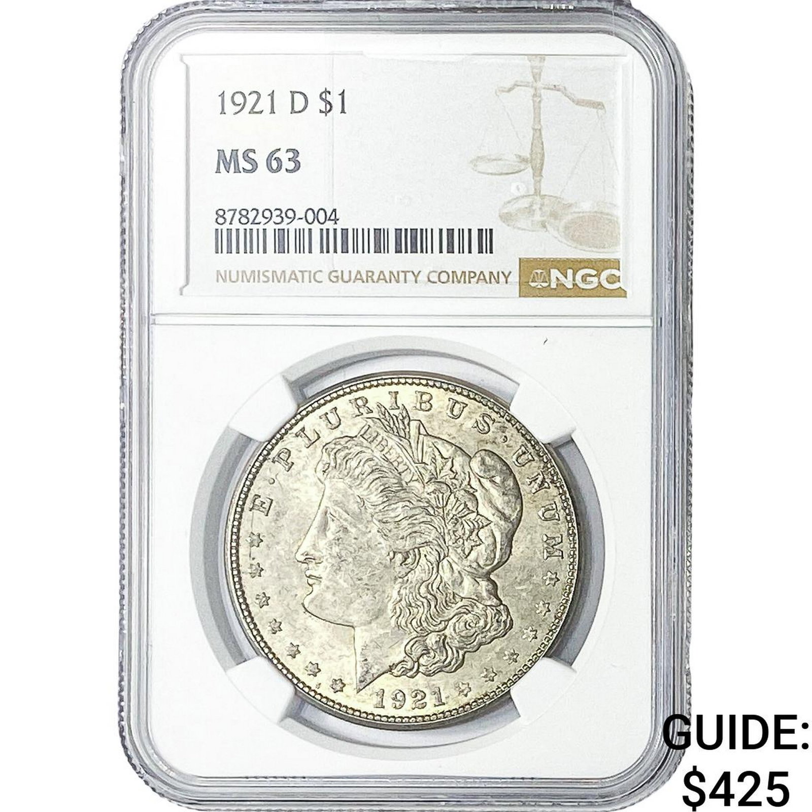 1921-D Morgan Silver Dollar NGC MS63: 1921-D Morgan Silver Dollar NGC MS63