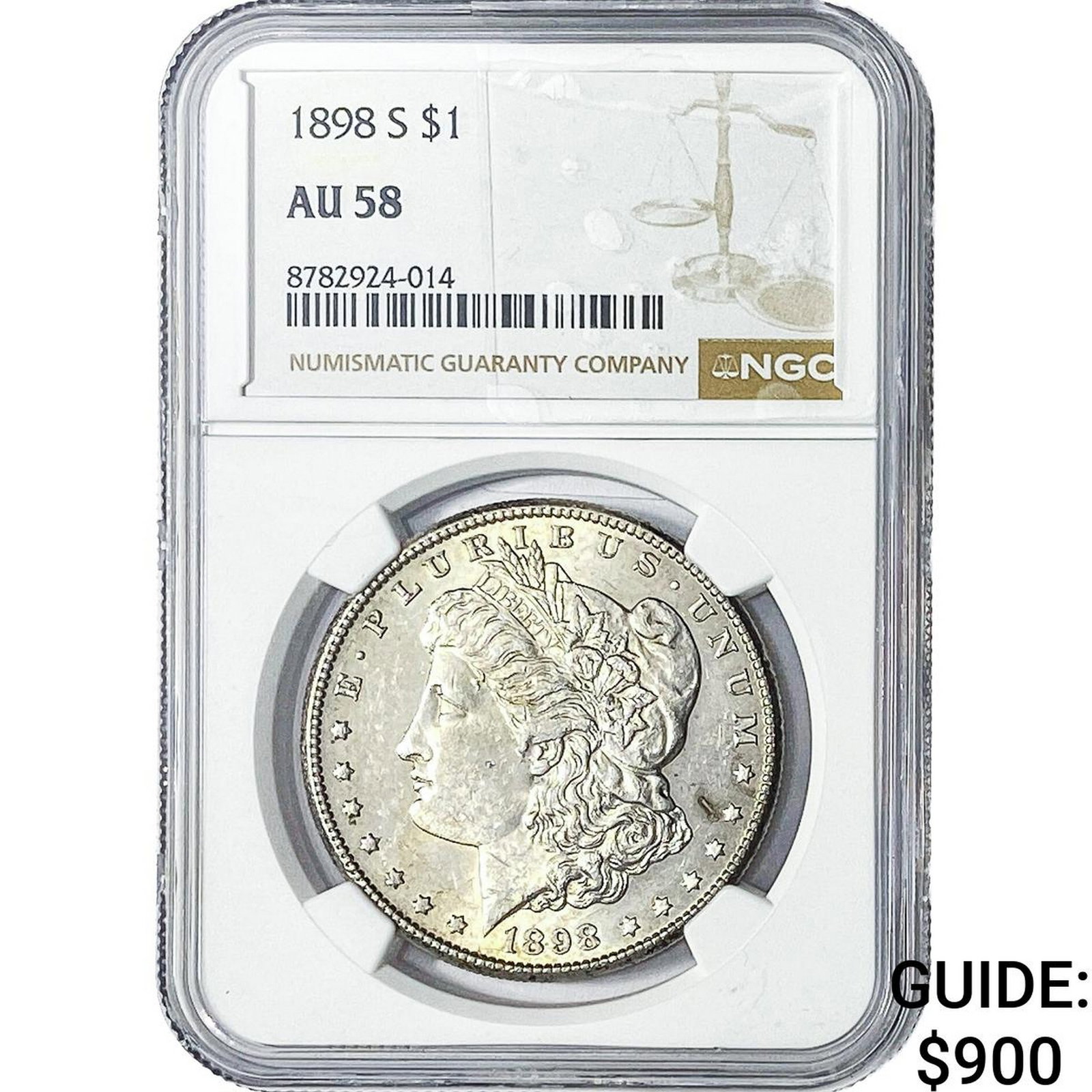 1898-S Morgan Silver Dollar NGC AU58: 1898-S Morgan Silver Dollar NGC AU58