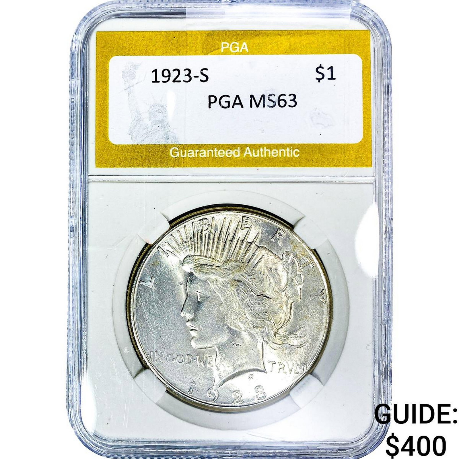 1923-S Silver Peace Dollar PGA MS63: 1923-S Silver Peace Dollar PGA MS63