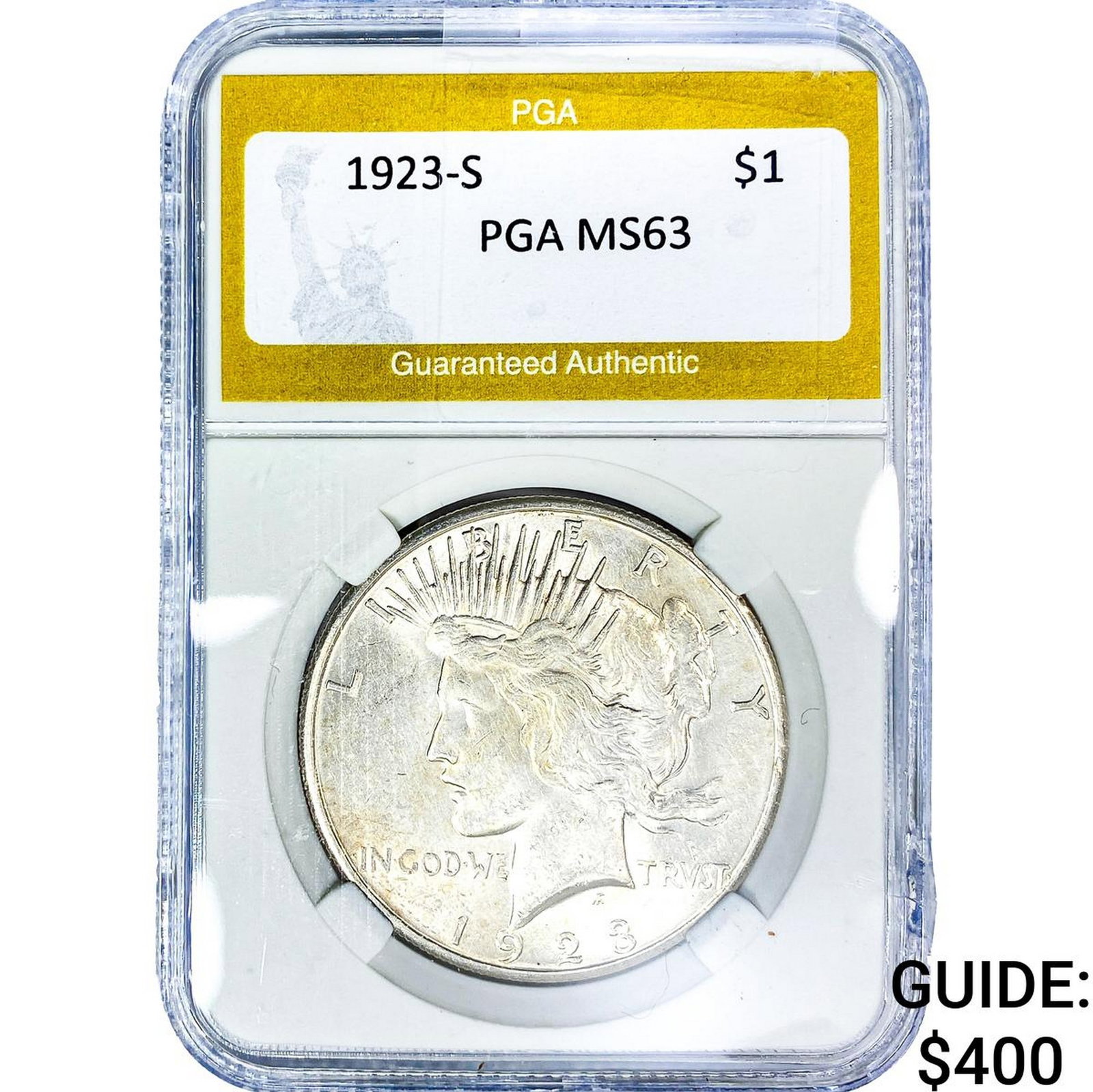1923-S Silver Peace Dollar PGA MS63: 1923-S Silver Peace Dollar PGA MS63