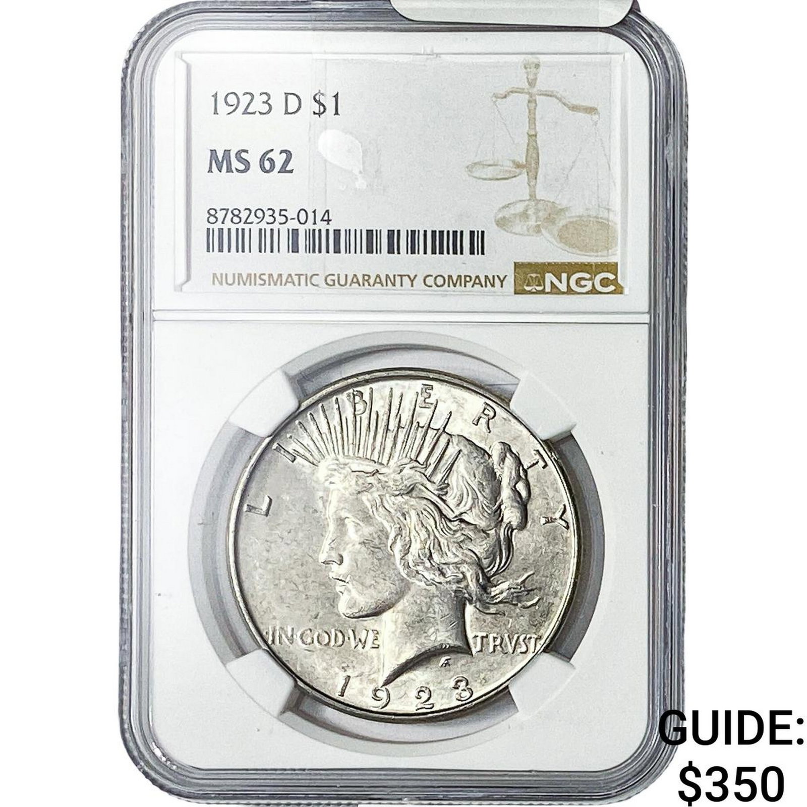1923-D Silver Peace Dollar NGC MS62: 1923-D Silver Peace Dollar NGC MS62
