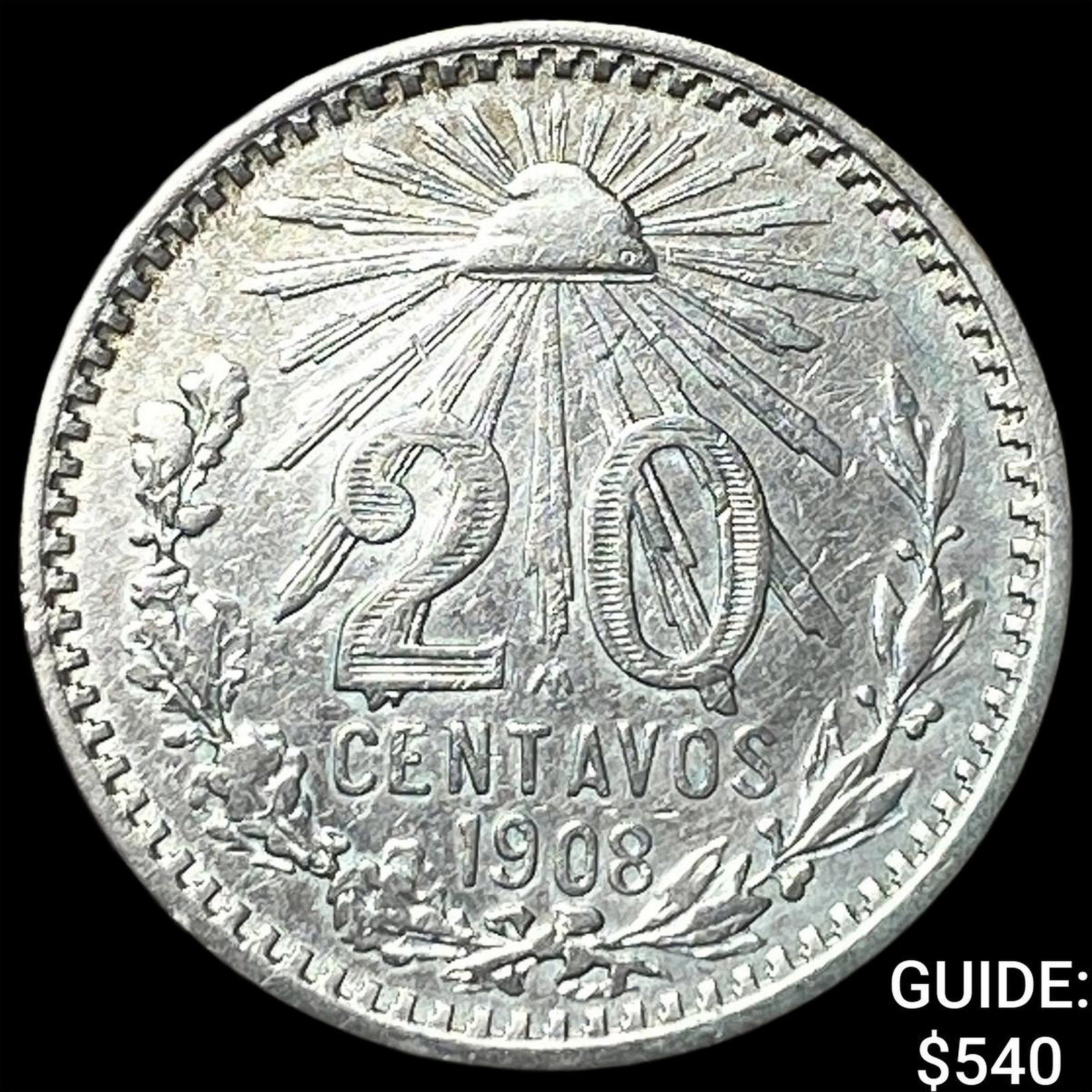 1908 Mexico Silver 20 Centavos: 1908 Mexico Silver 20 Centavos