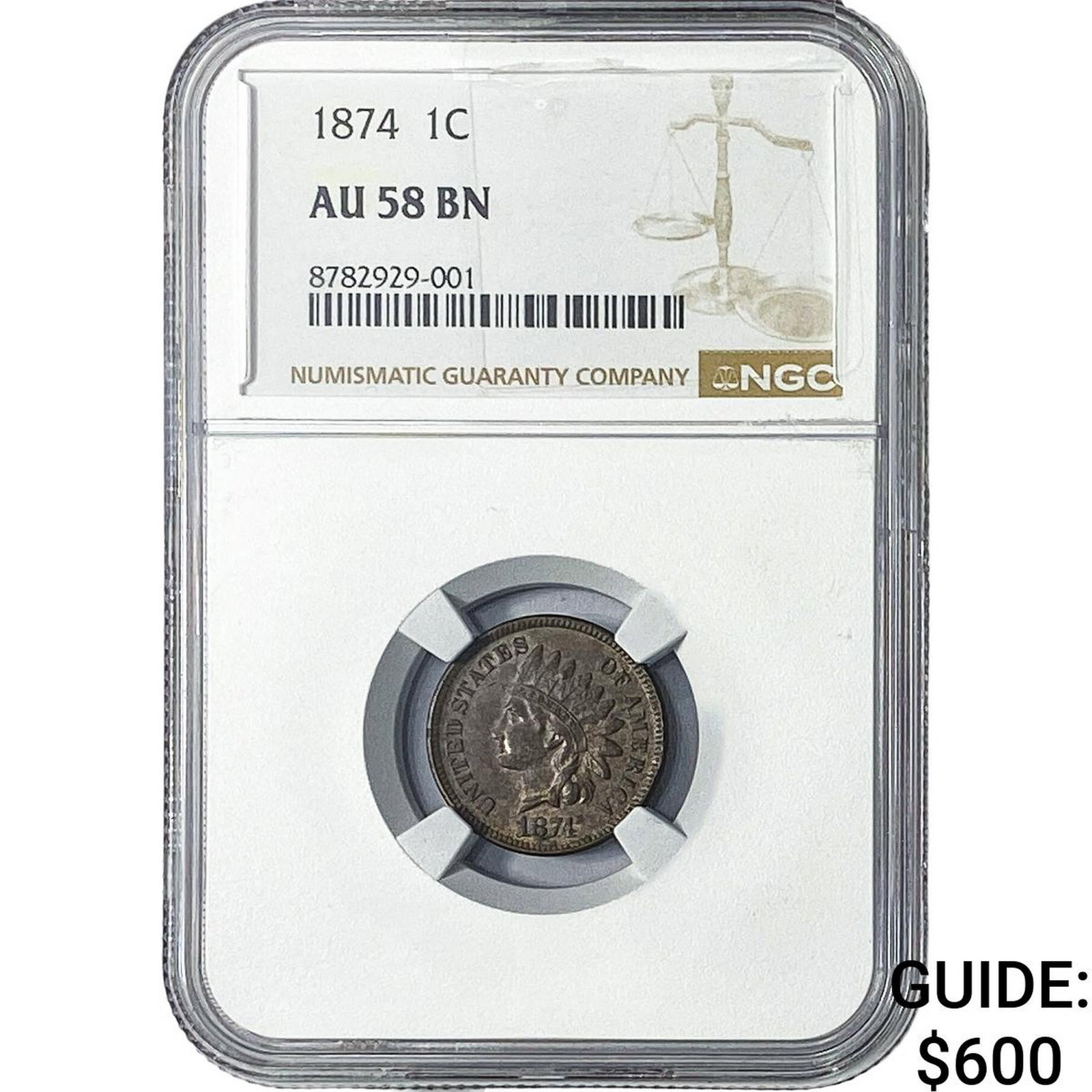 1874 Indian Head Cent NGC AU58 BN: 1874 Indian Head Cent NGC AU58 BN