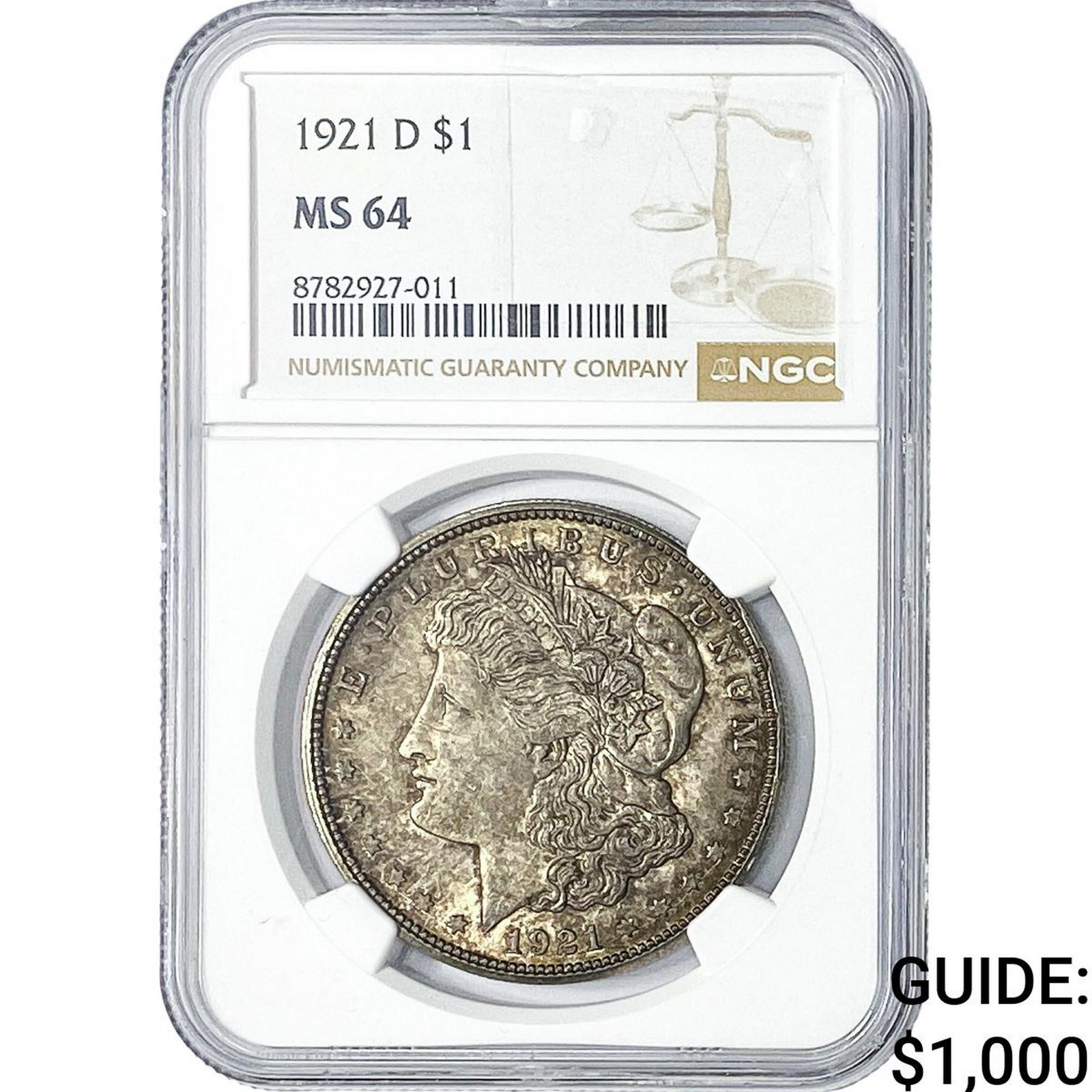 1921-D Morgan Silver Dollar NGC MS64: 1921-D Morgan Silver Dollar NGC MS64