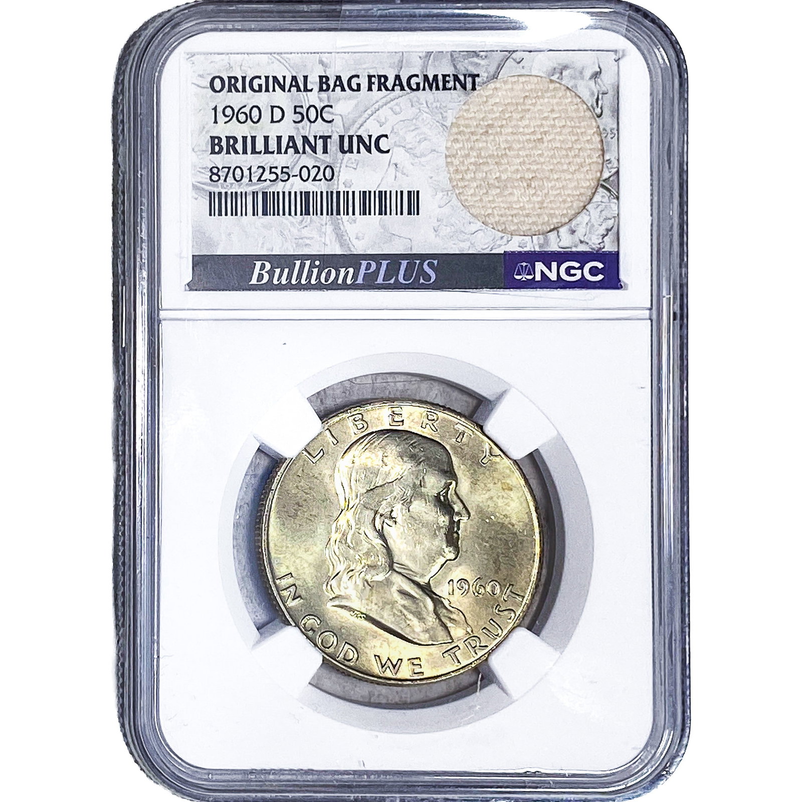 1960-D Franklin Half Dollar NGC BU Orig. Bag Frag.: 1960-D Franklin Half Dollar NGC BU Orig. Bag Frag.