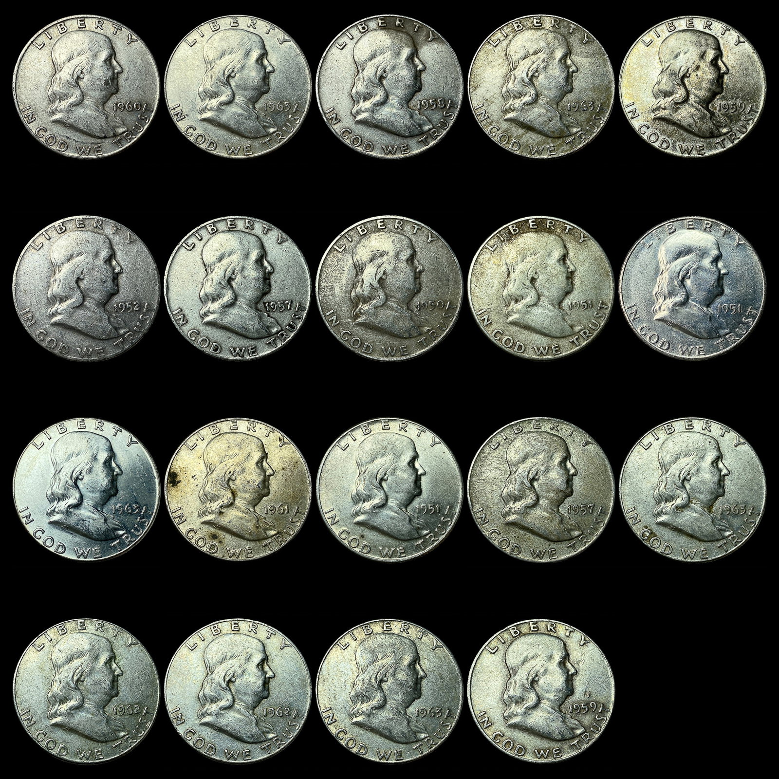 [19 Coins] Mixed Dates Franklin Half Dollar (1 of 2)