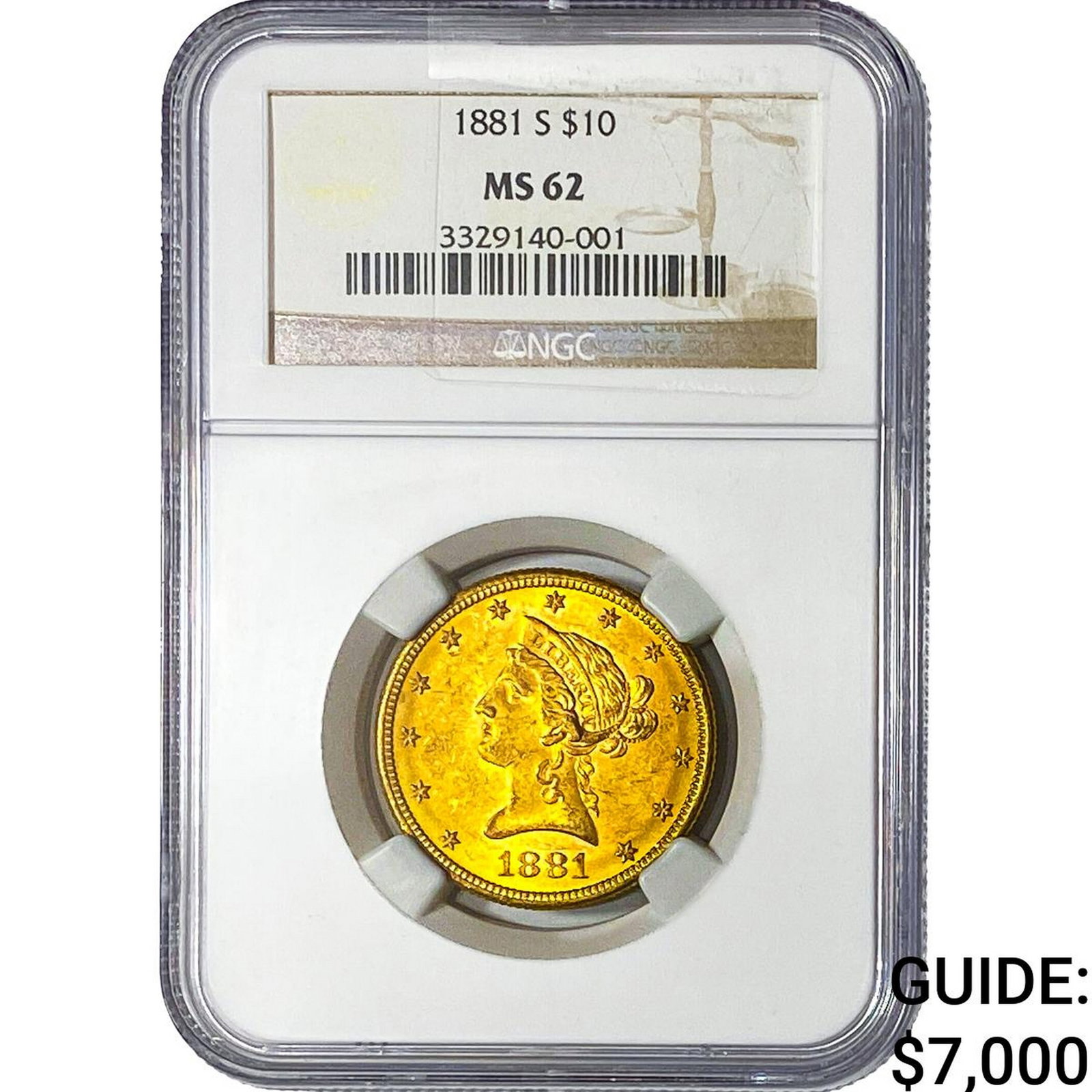 1881-S $10 Gold Eagle NGC MS62: 1881-S $10 Gold Eagle NGC MS62