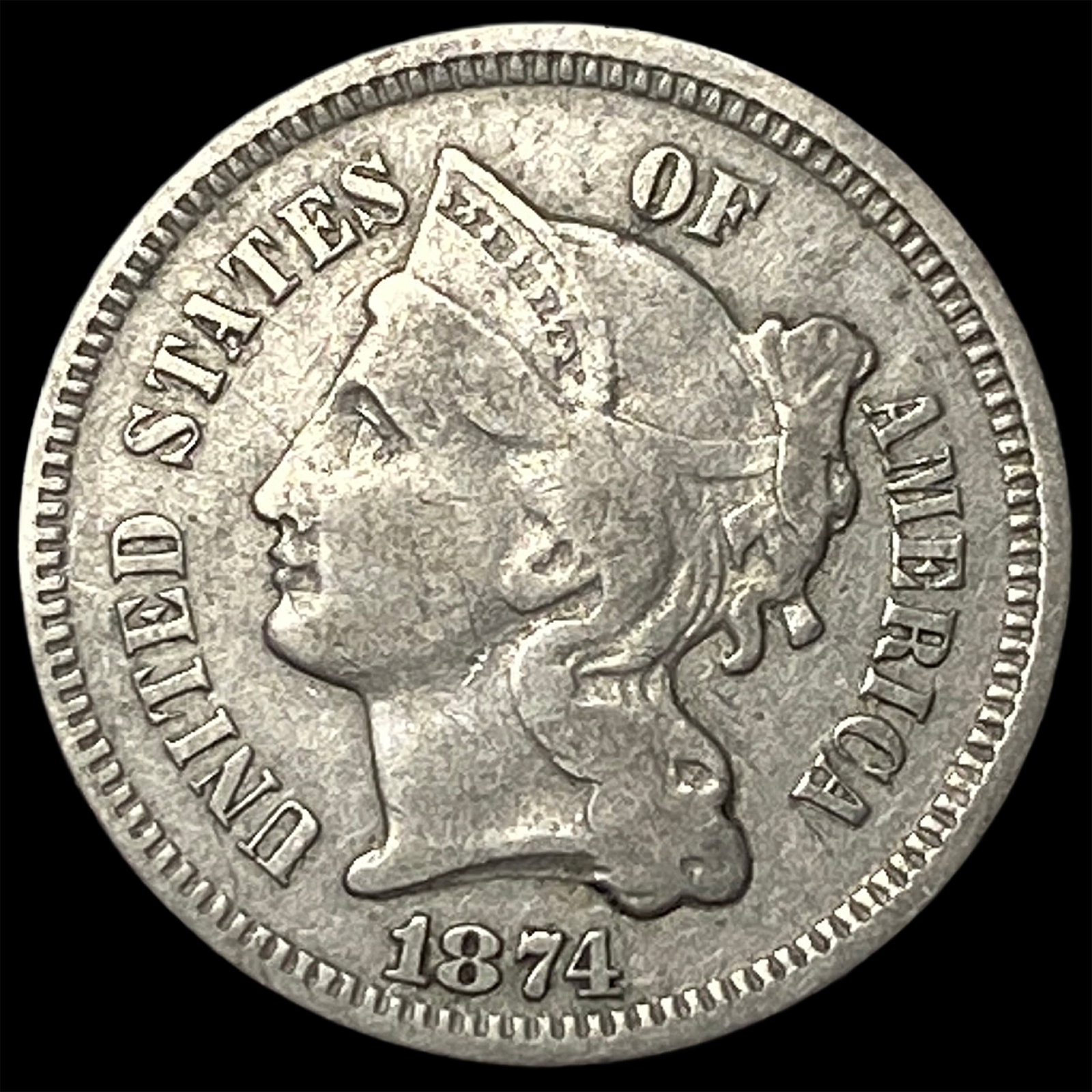 1874 Nickel Three-Cent Piece LIGHTLY CIRCULATED (1 of 2)