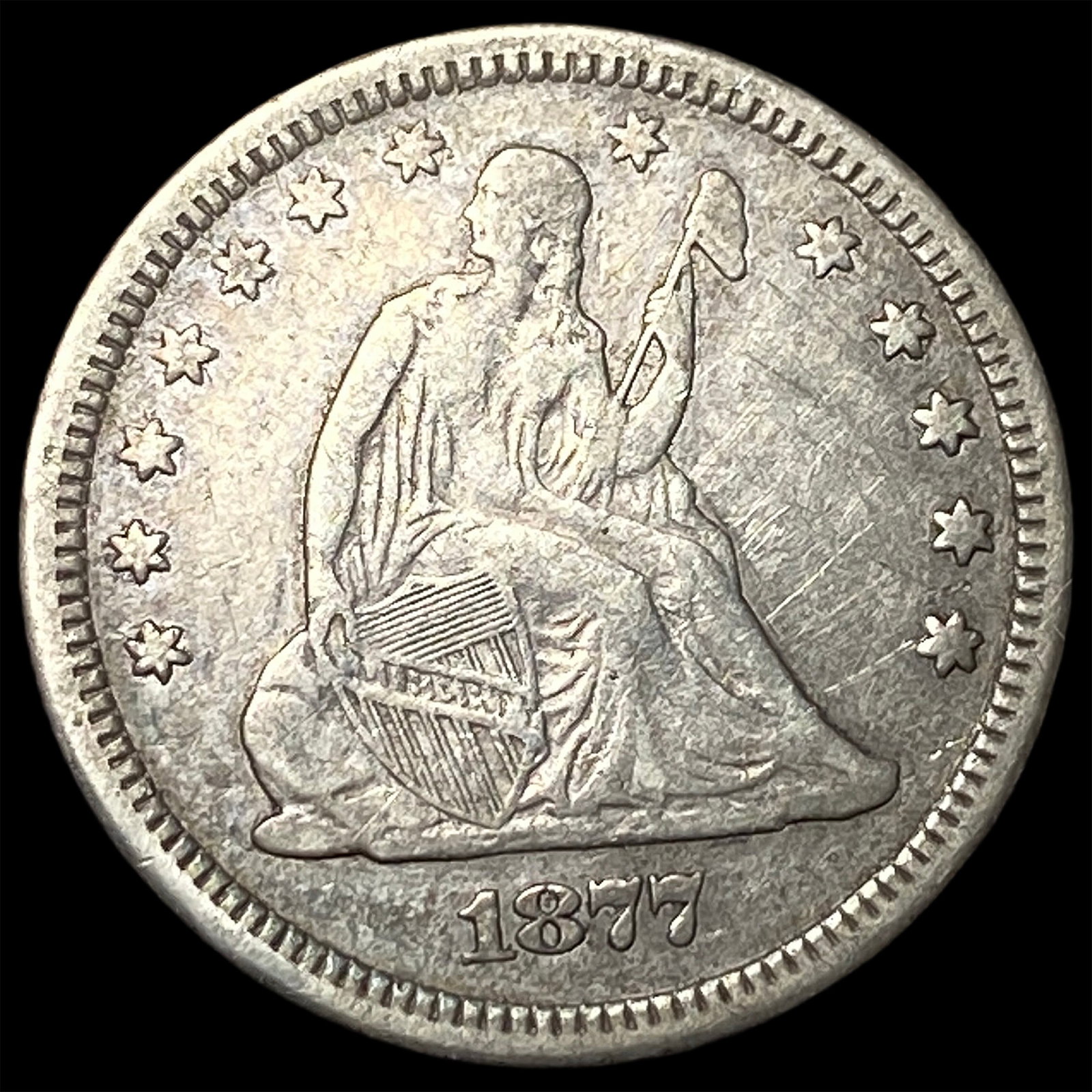 1877-S Silver Seated Liberty Quarter ABOUT UNCIRCULATED (1 of 2)