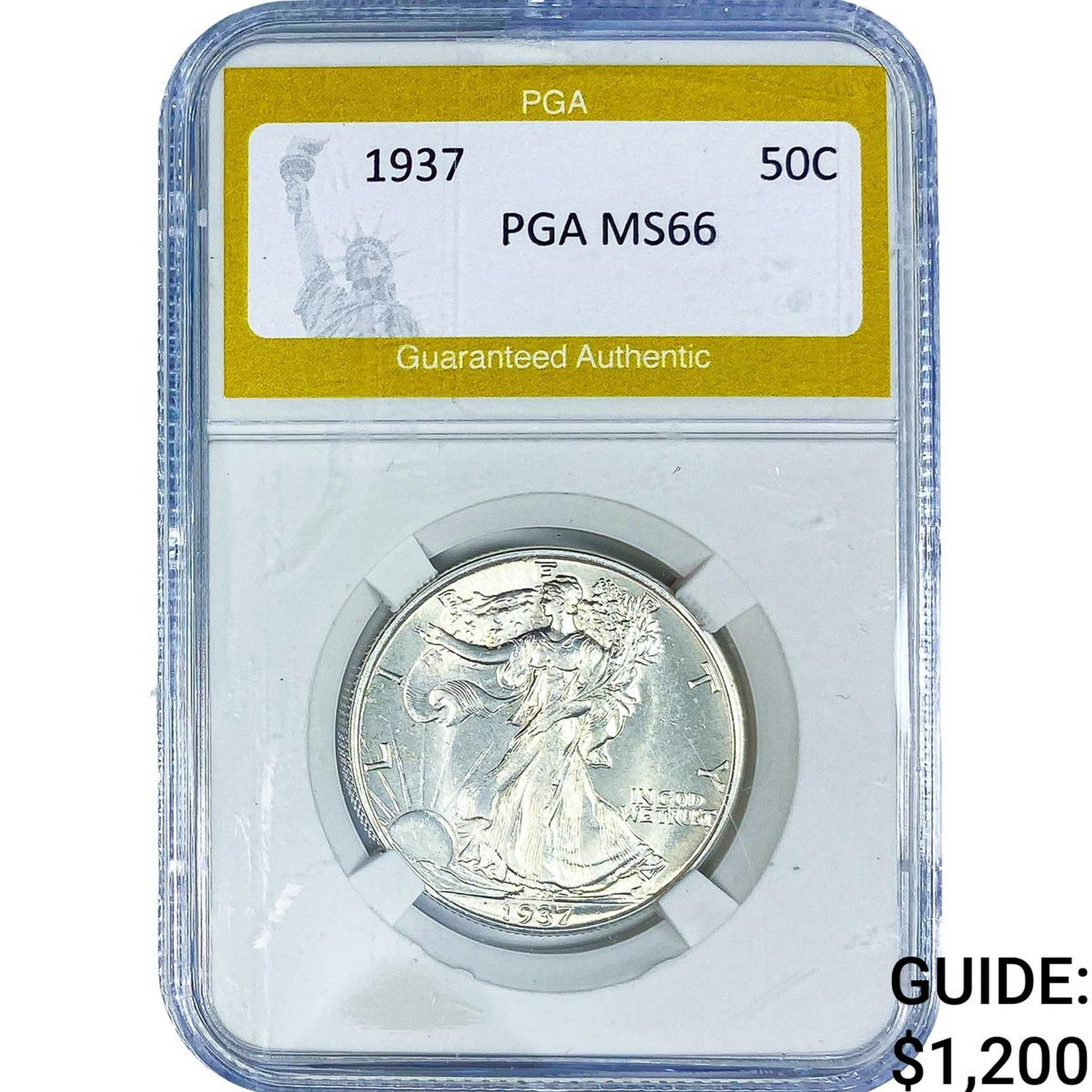 1937 Walking Liberty Half Dollar PGA MS66: 1937 Walking Liberty Half Dollar PGA MS66