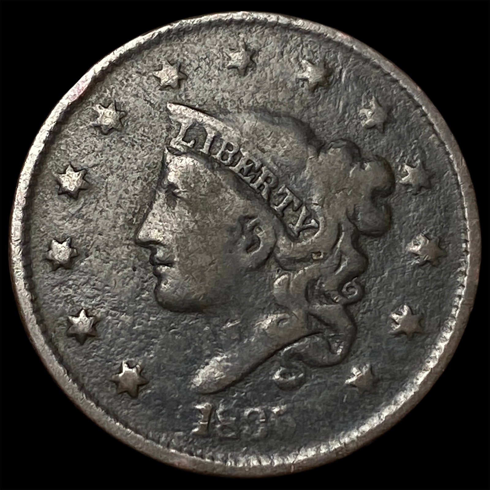 1827 Coronet Head Large Cent NICELY CIRCULATED: 1827 Coronet Head Large Cent NICELY CIRCULATED