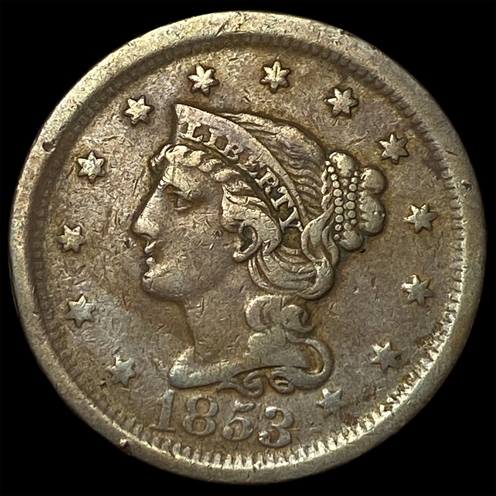1853 Braided Hair Large Cent NEARLY UNCIRCULATED (1 of 2)