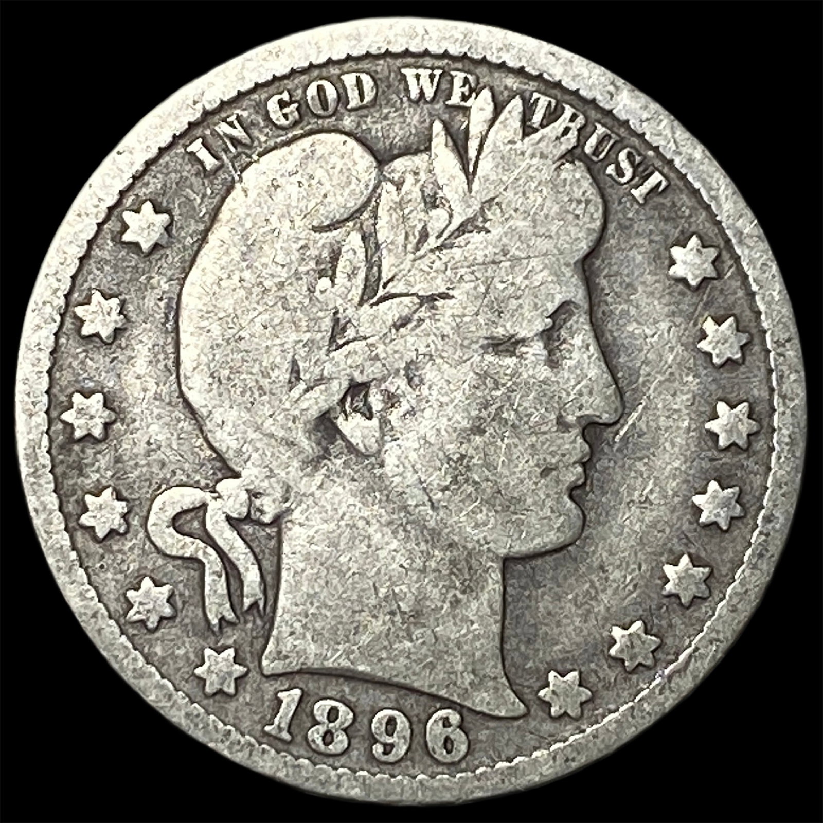 1896 Barber Silver Quarter NICELY CIRCULATED: 1896 Barber Silver Quarter NICELY CIRCULATED