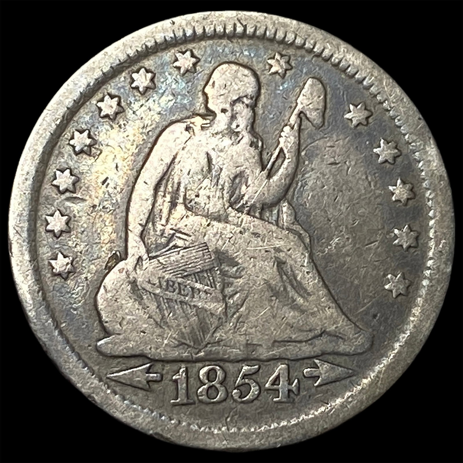1854 Arrows Seated Liberty Quarter NICELY CIRCULATED: 1854 Arrows Seated Liberty Quarter NICELY CIRCULATED