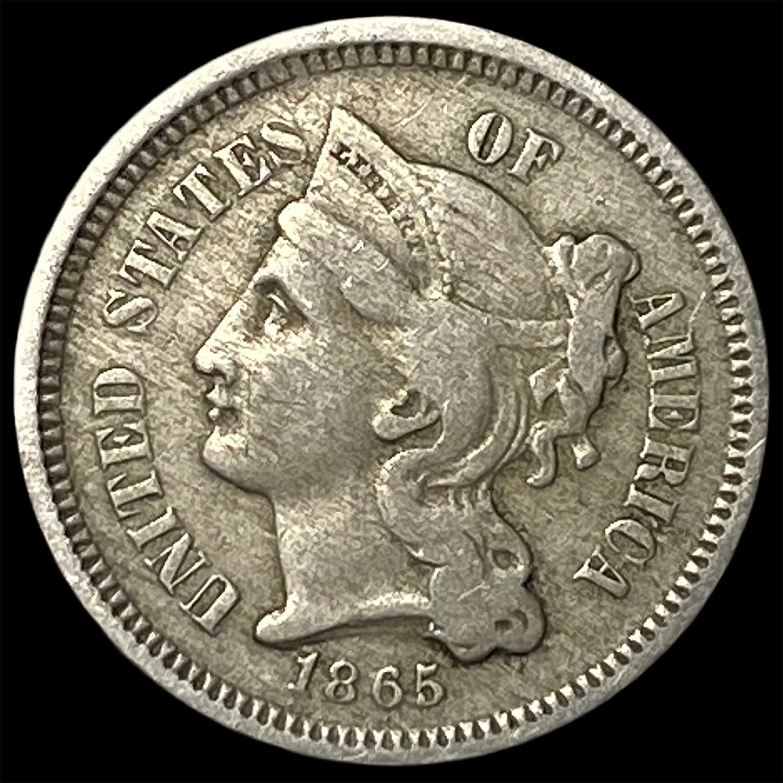 1865 Nickel Three-Cent Piece NEARLY UNCIRCULATED (1 of 2)
