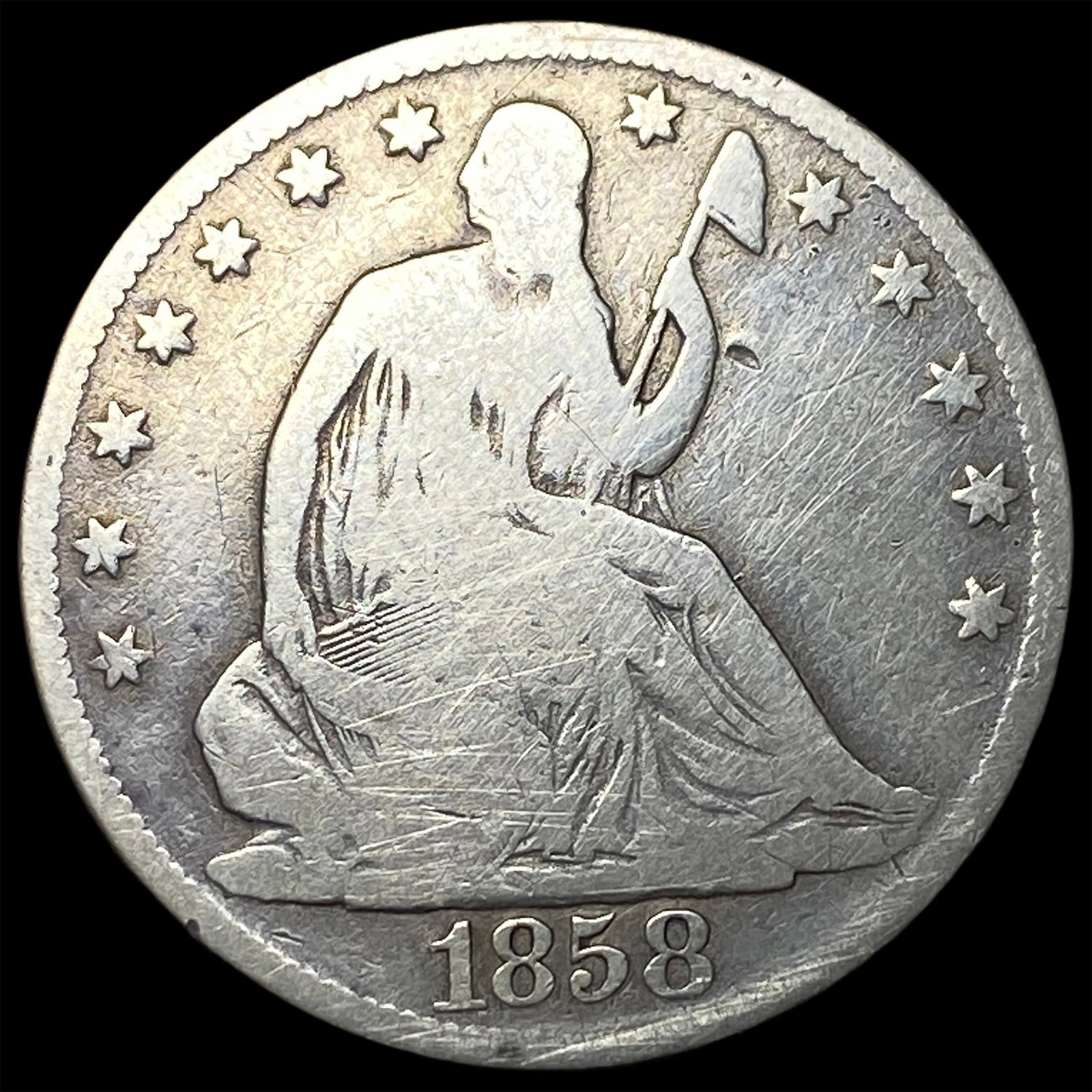 1858-O Silver Half Dollar NICELY CIRCULATED: 1858-O Silver Half Dollar NICELY CIRCULATED
