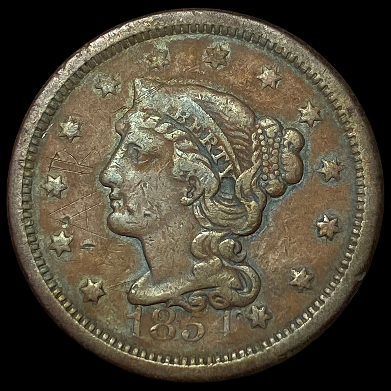 1851 Braided Hair Large Cent LIGHTLY CIRCULATED: 1851 Braided Hair Large Cent LIGHTLY CIRCULATED