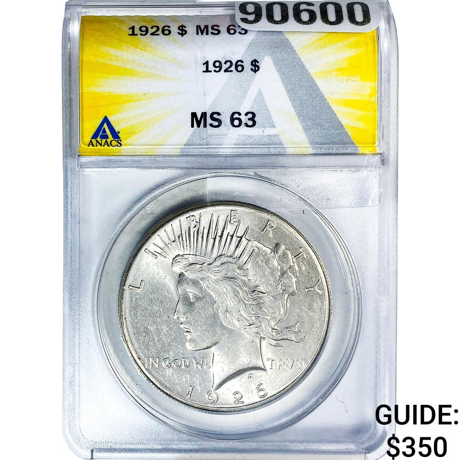 1926 Silver Peace Dollar ANACS MS63: 1926 Silver Peace Dollar ANACS MS63