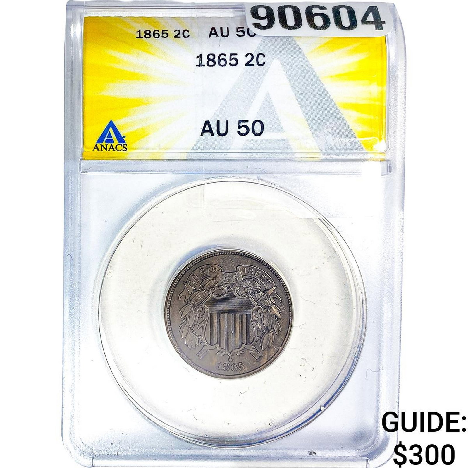 1865 2C Shield ANACS AU50: 1865 2C Shield ANACS AU50