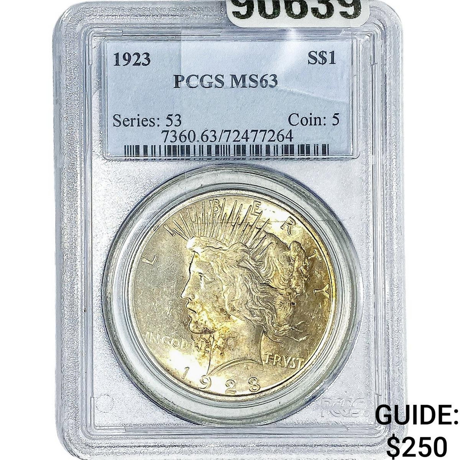1923 Silver Peace Dollar PCGS MS63: 1923 Silver Peace Dollar PCGS MS63