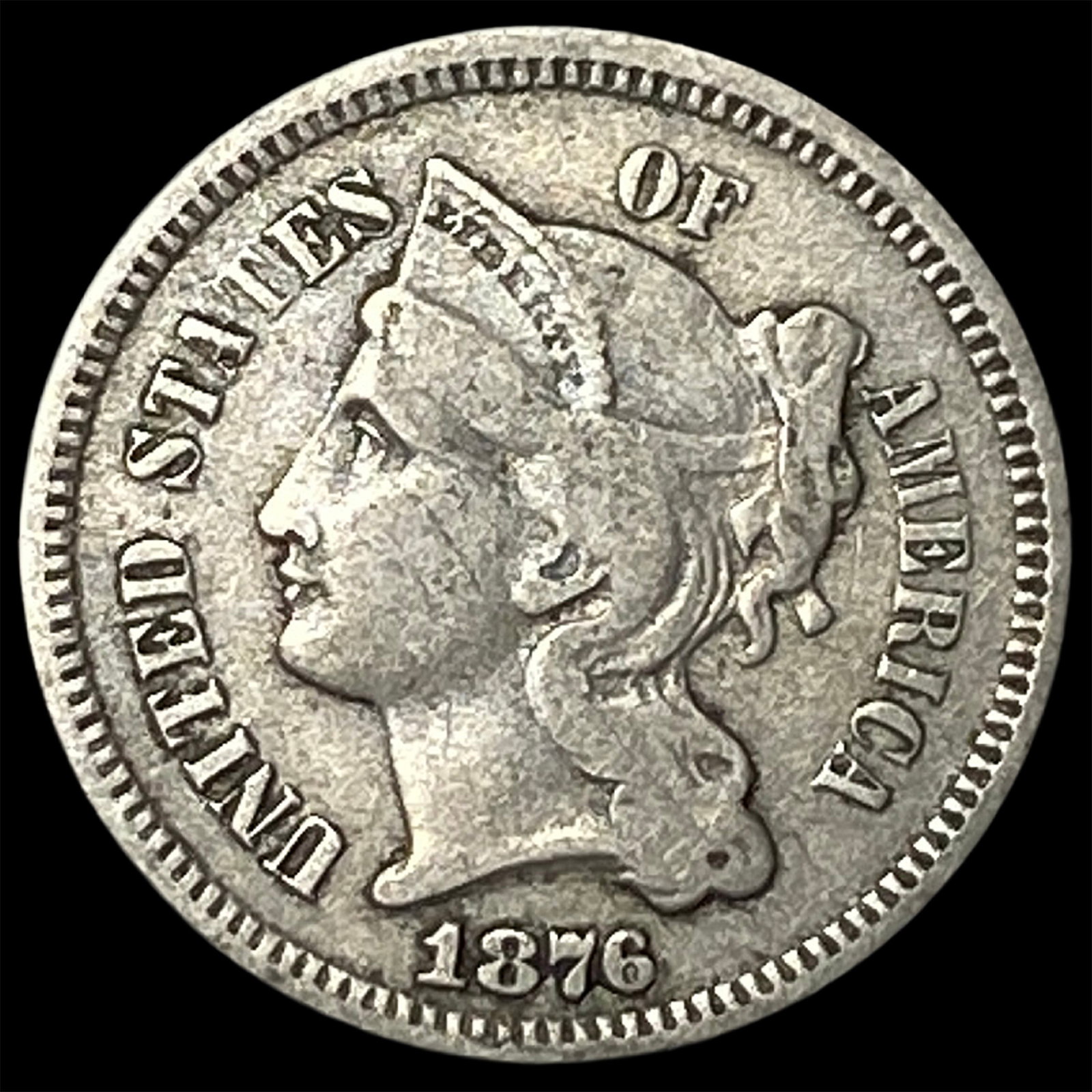 1876 Nickel Three-Cent Piece ABOUT UNCIRCULATED (1 of 2)