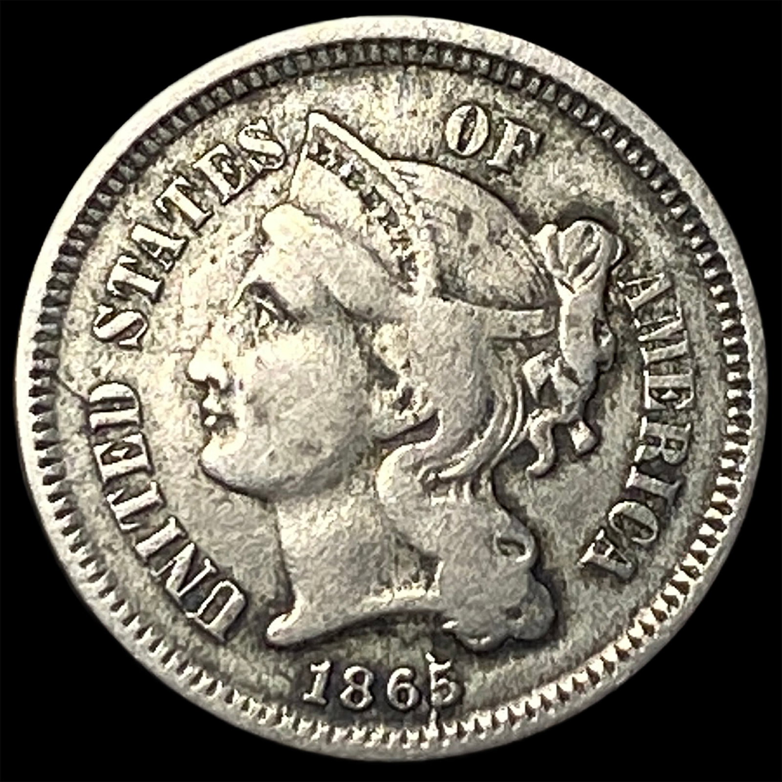 1865 Nickel Three-Cent Piece LIGHTLY CIRCULATED: 1865 Nickel Three-Cent Piece LIGHTLY CIRCULATED
