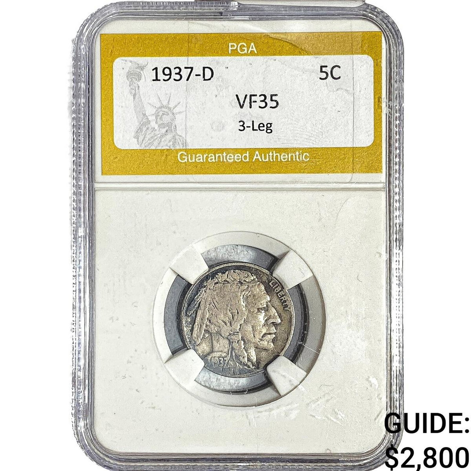 1937-D Buffalo Nickel PGA VF35 3-Leg: 1937-D Buffalo Nickel PGA VF35 3-Leg