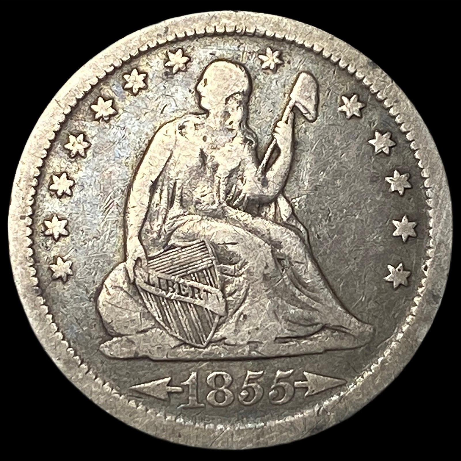1855 Arrows Seated Liberty Quarter LIGHTLY CIRCULATED: 1855 Arrows Seated Liberty Quarter LIGHTLY CIRCULATED