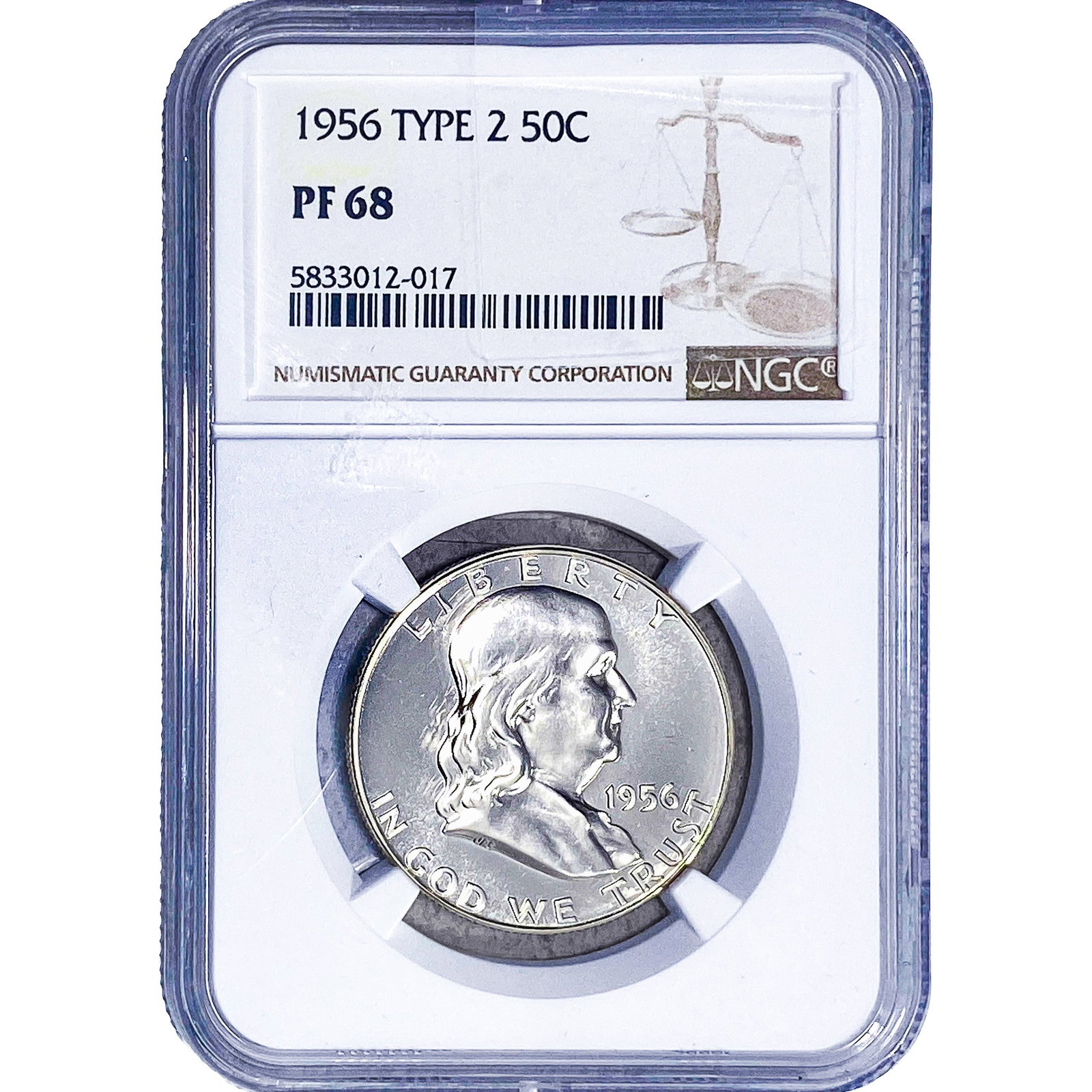 1956 T2 Franklin Half Dollar NGC PF68: 1956 T2 Franklin Half Dollar NGC PF68